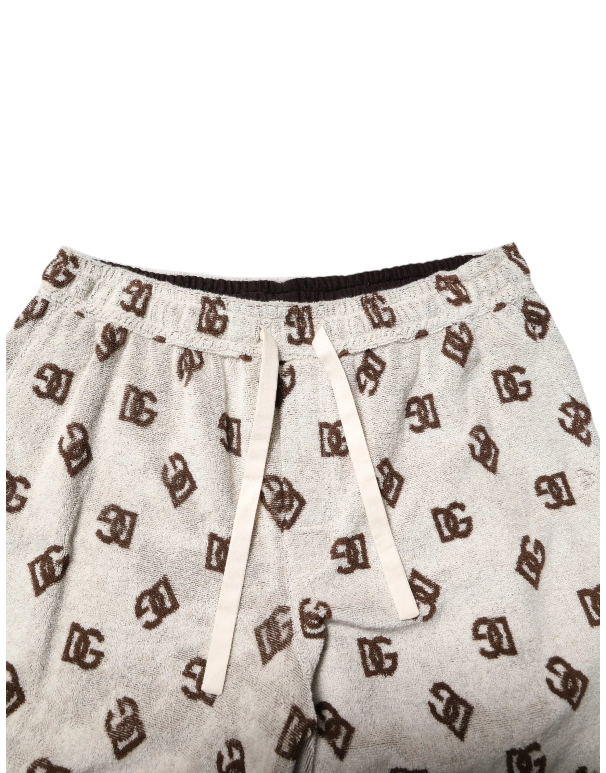 Dolce & Gabbana White Cotton DG Mania Print Men Bermuda Shorts - IT48 | M