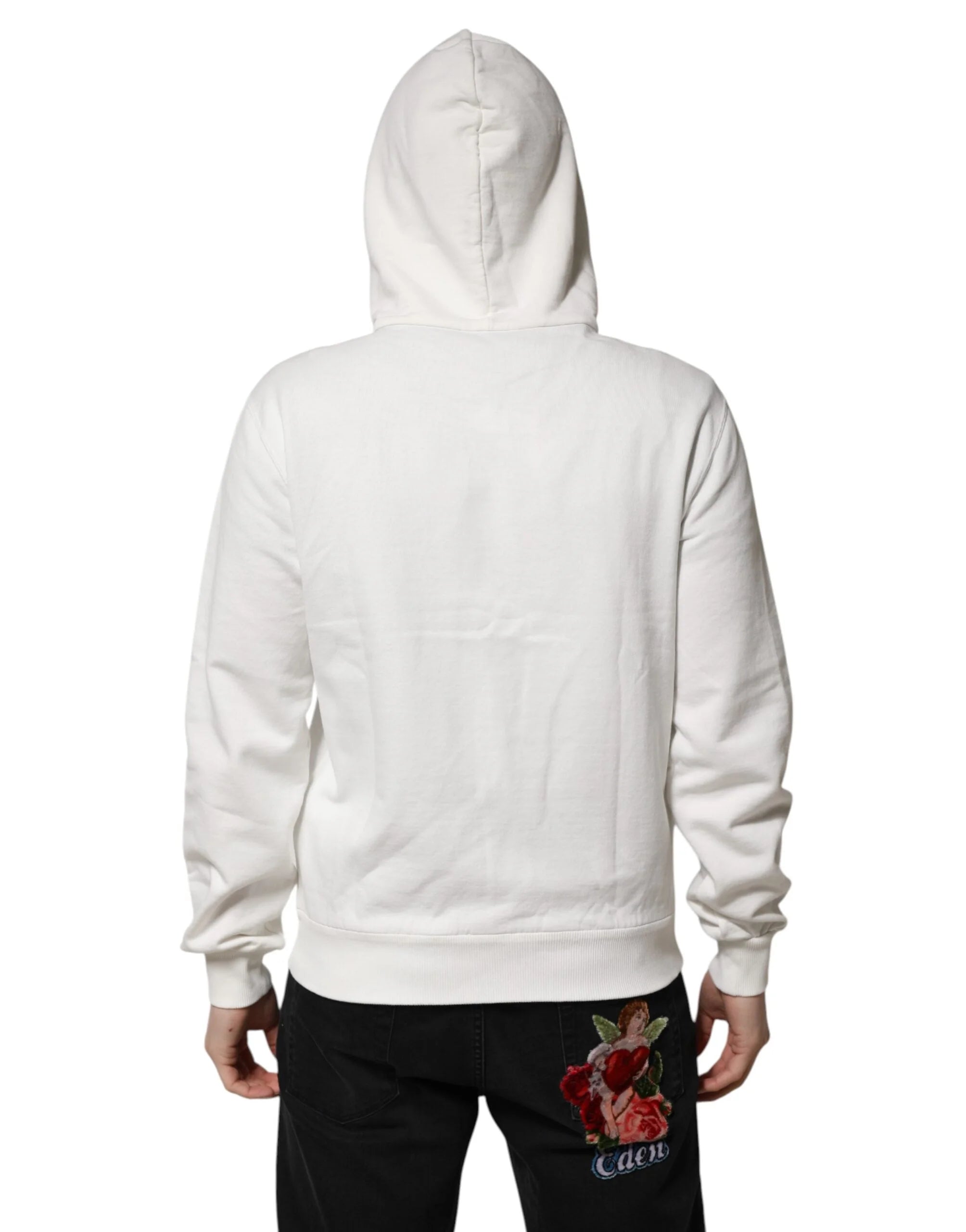 Dolce & Gabbana White Cotton DG ROYAL Print Hooded Sweater - Hoodies