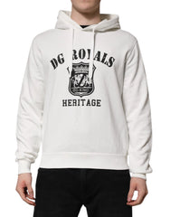 Dolce & Gabbana White Cotton DG ROYAL Print Hooded Sweater - Hoodies