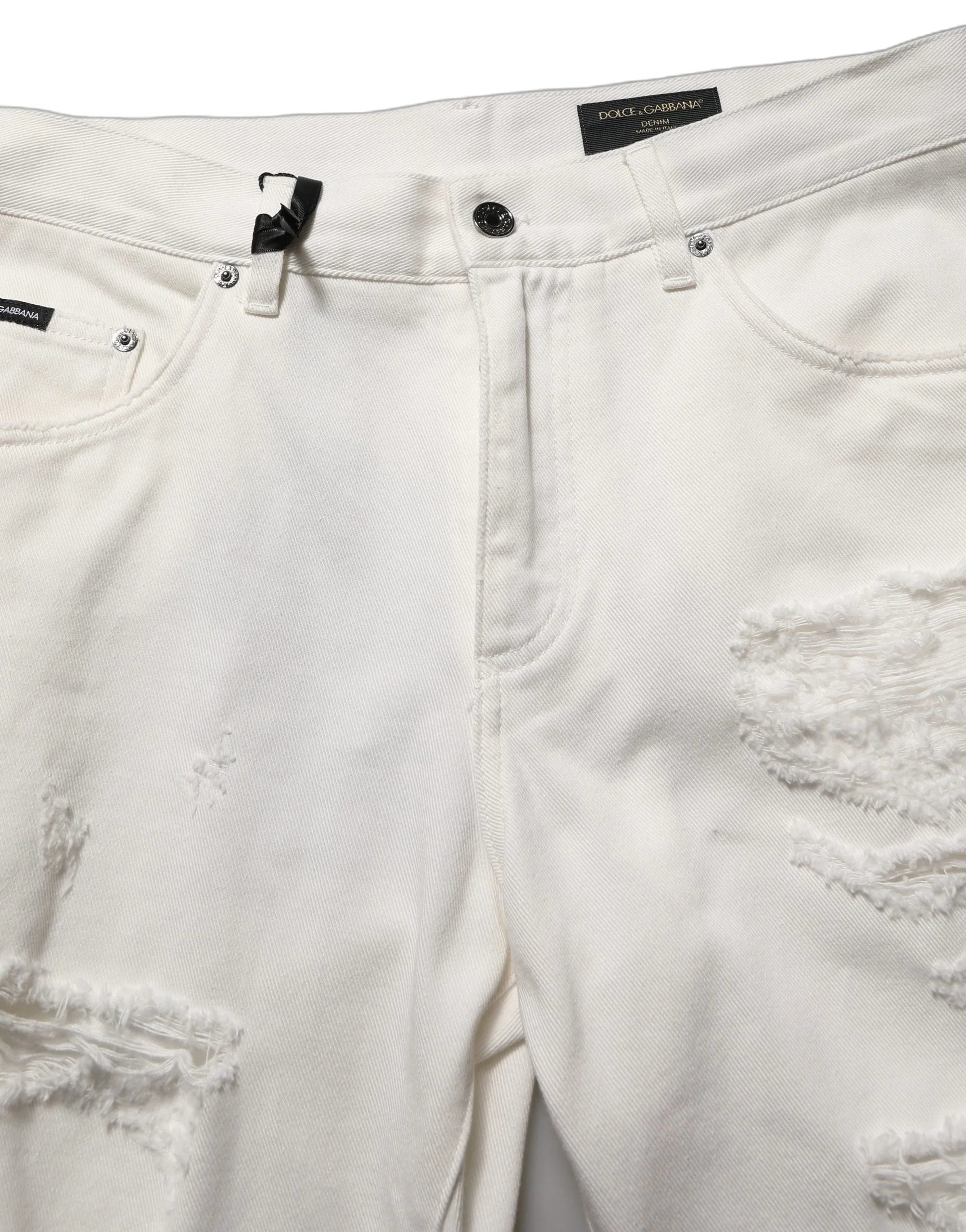 Dolce & Gabbana White Cotton Distressed Straight Denim Jeans - IT48 | M
