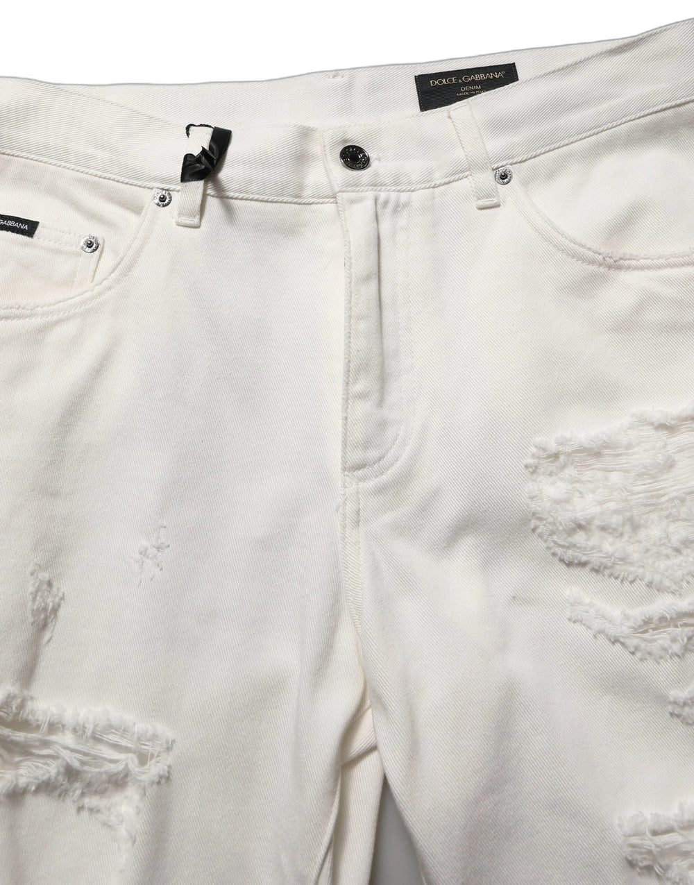 Dolce & Gabbana White Cotton Distressed Straight Denim Jeans - IT48 | M