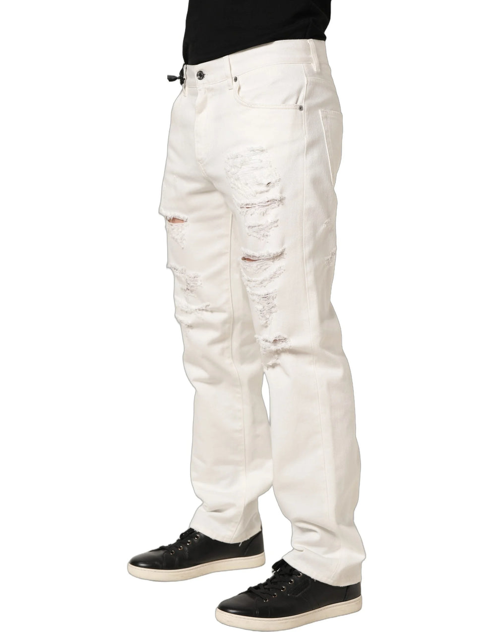 Dolce & Gabbana White Cotton Distressed Straight Denim Jeans - IT48 | M