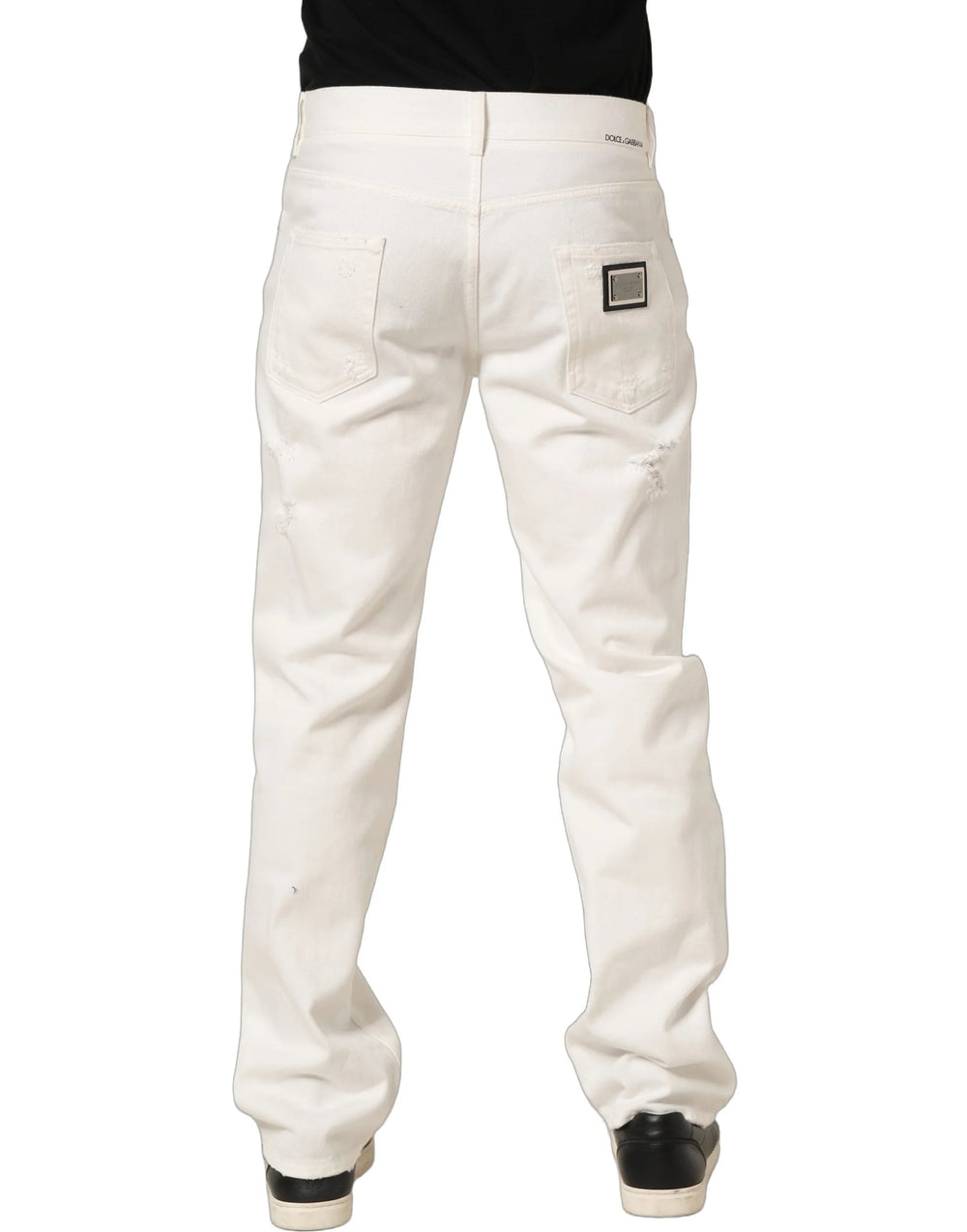Dolce & Gabbana White Cotton Distressed Straight Denim Jeans - IT48 | M