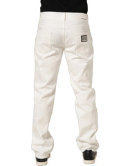 Dolce & Gabbana White Cotton Distressed Straight Denim Jeans - IT48 | M