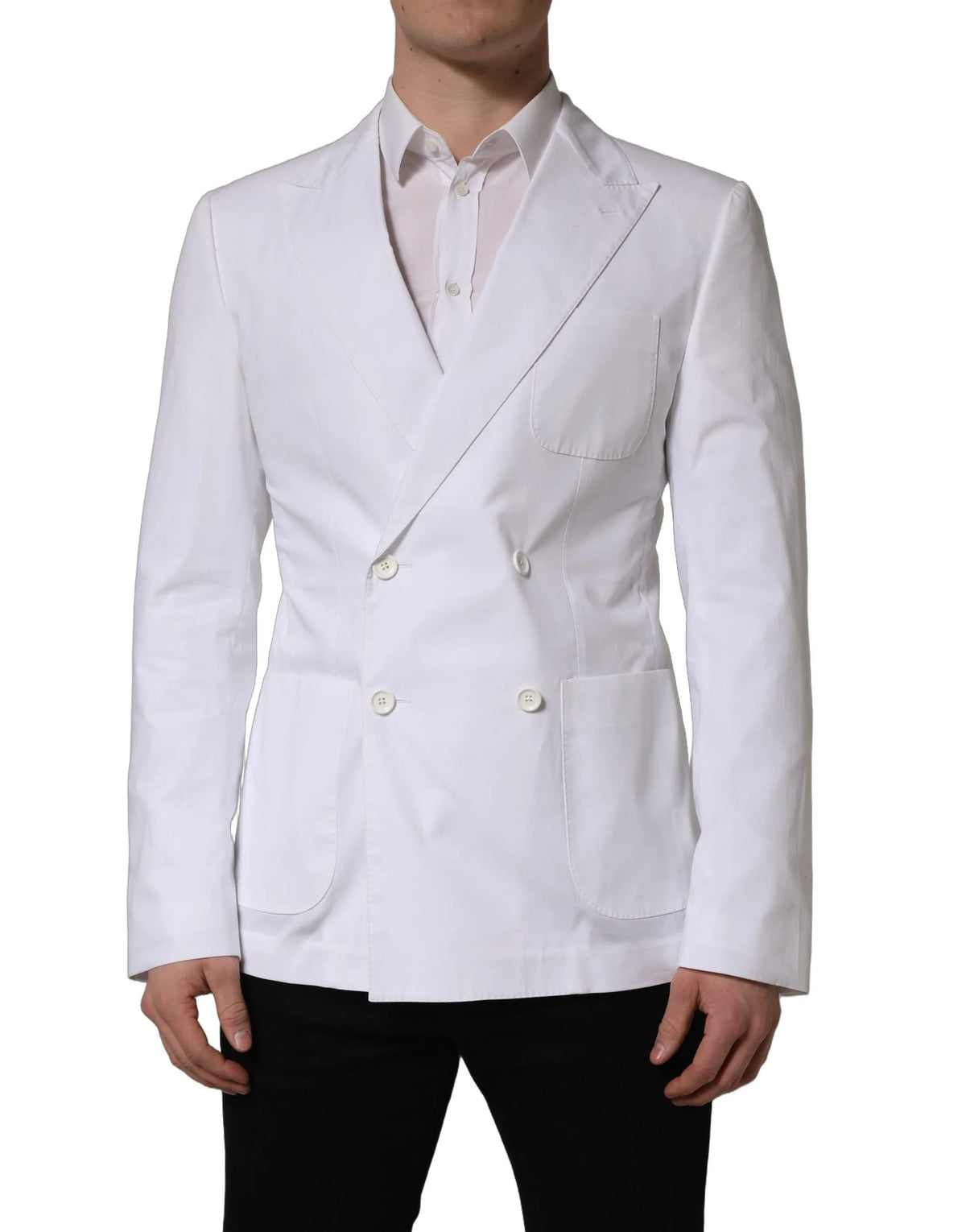 Dolce & Gabbana White Cotton Double Breasted Blazer Jacket - IT46 | M