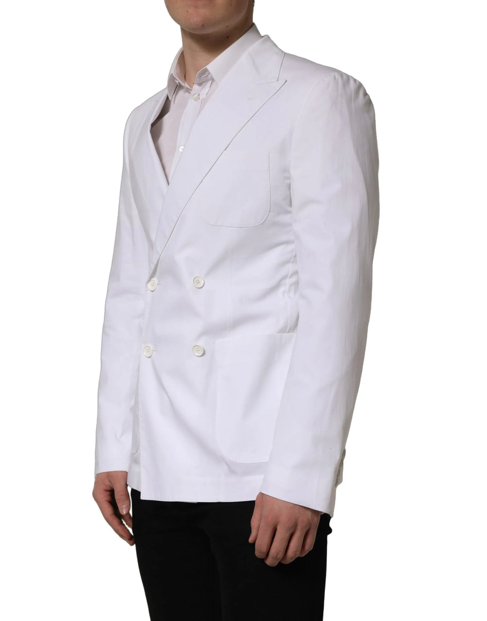 Dolce & Gabbana White Cotton Double Breasted Blazer Jacket - IT46 | M