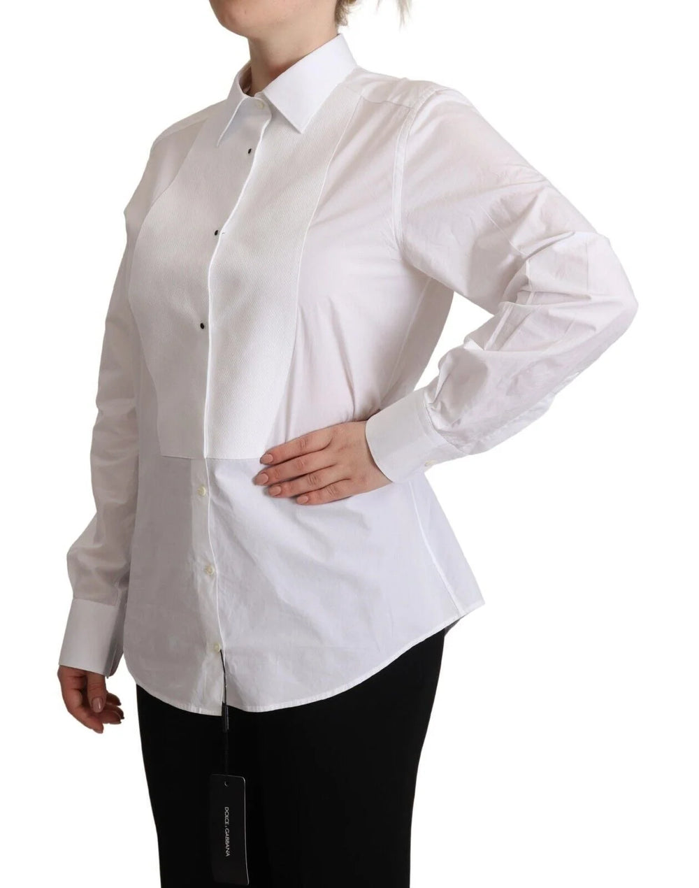Dolce & Gabbana White Cotton Dress Collared Long Sleeves Shirt Top - IT44|L - Shirts