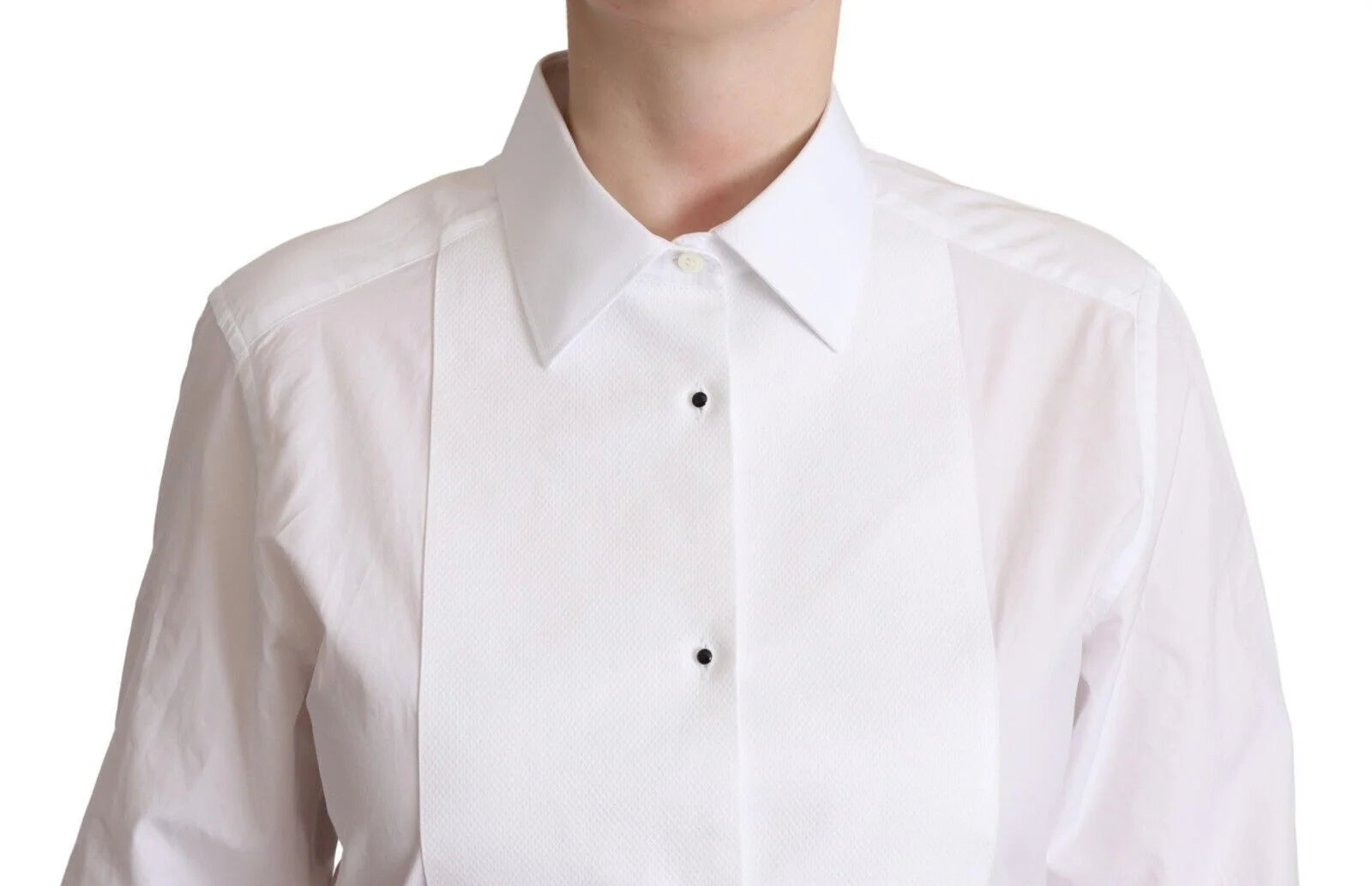 Dolce & Gabbana White Cotton Dress Collared Long Sleeves Shirt Top - IT44|L - Shirts