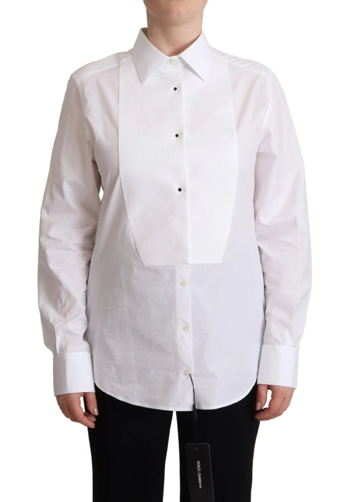 Dolce & Gabbana White Cotton Dress Collared Long Sleeves Shirt Top - IT44|L - Shirts