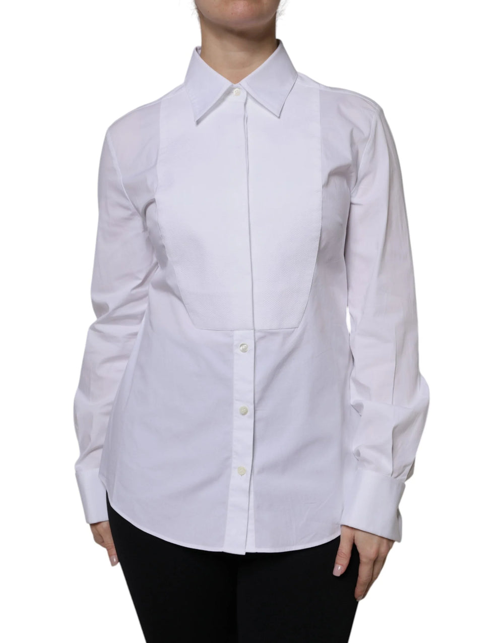Dolce & Gabbana White Cotton Dress Collared Dress Shirt Top - IT46|XL - Shirts