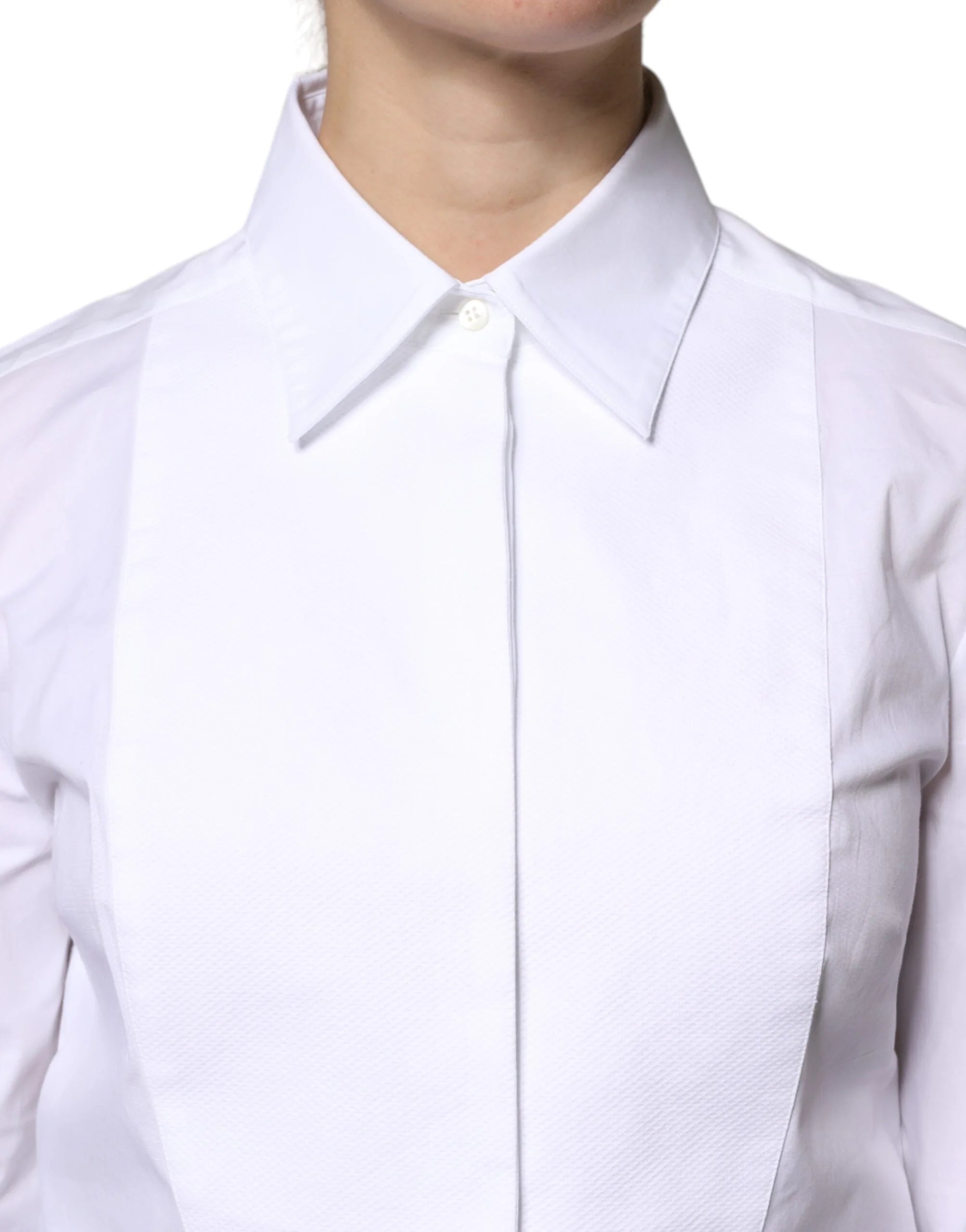 Dolce & Gabbana White Cotton Dress Collared Dress Shirt Top - IT46|XL - Shirts