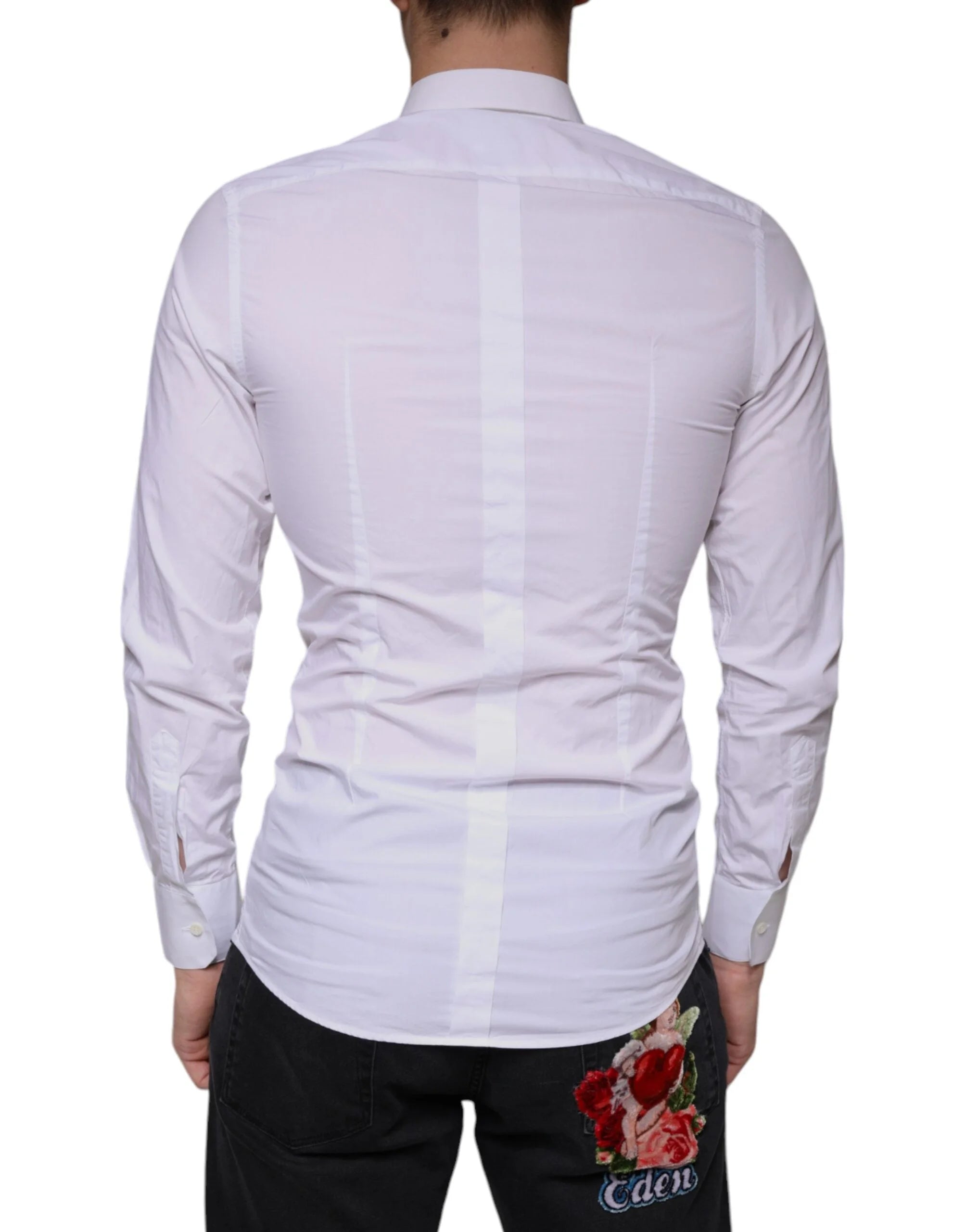 Dolce & Gabbana White Cotton Dress GOLD Formal Collared Shirt - IT38 | XS - Shirts