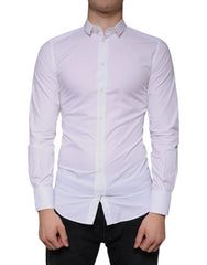 Dolce & Gabbana White Cotton Dress GOLD Formal Collared Shirt - IT38 | XS - Shirts