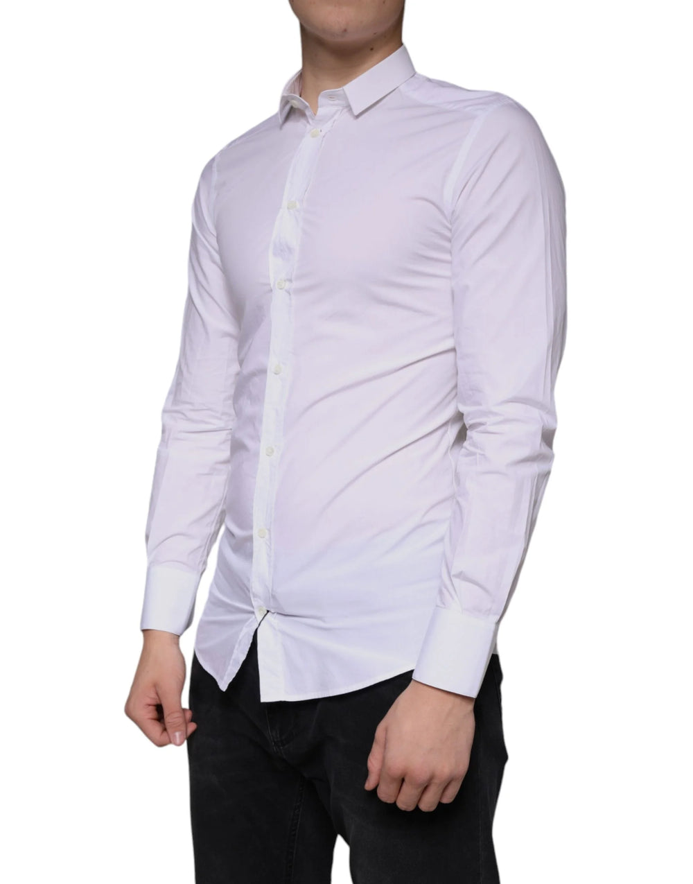 Dolce & Gabbana White Cotton Dress GOLD Formal Collared Shirt - IT38 | XS - Shirts