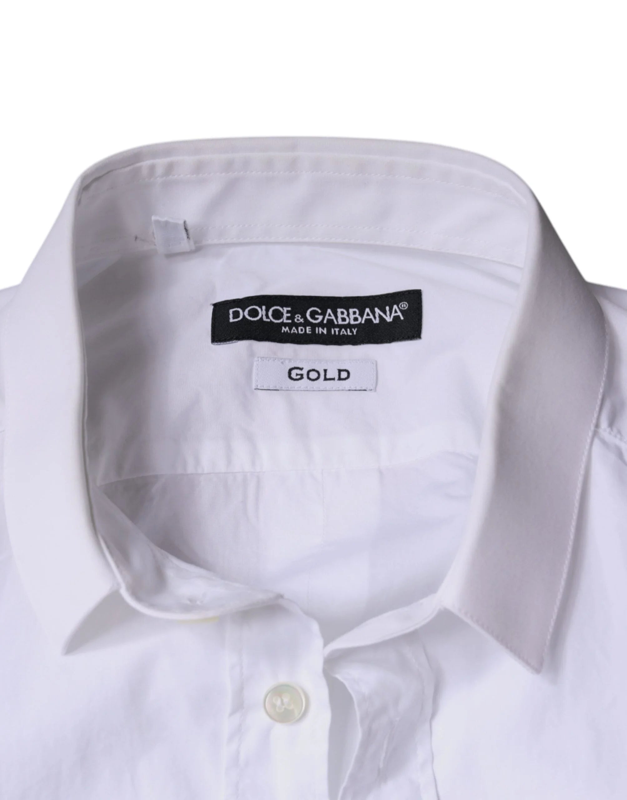 Dolce & Gabbana White Cotton Dress GOLD Formal Collared Shirt - IT38 | XS - Shirts