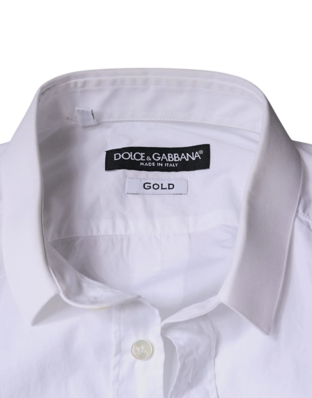 Dolce & Gabbana White Cotton Dress GOLD Formal Collared Shirt - IT38 | XS - Shirts