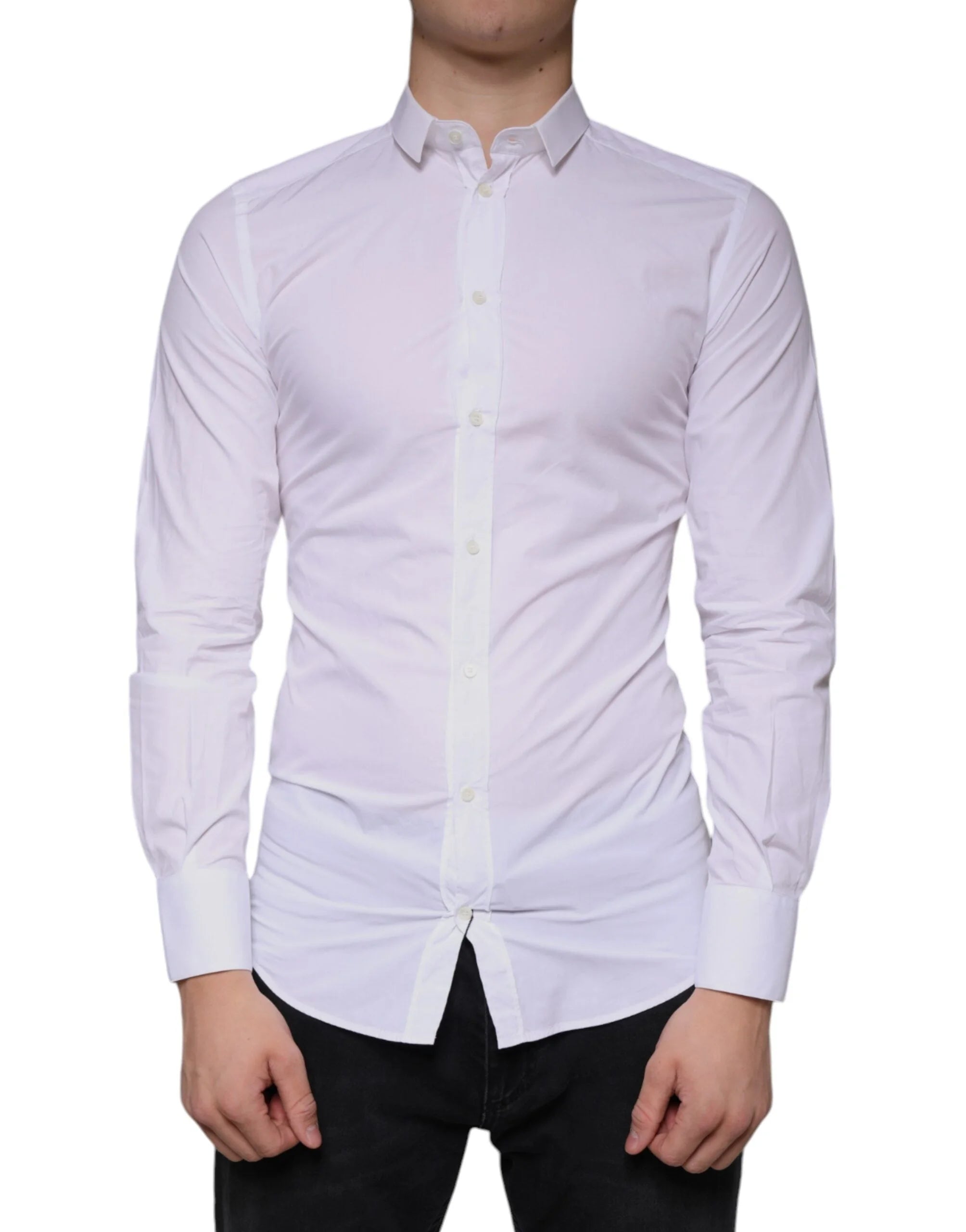 Dolce & Gabbana White Cotton Dress GOLD Formal Collared Shirt - IT38 | XS - Shirts