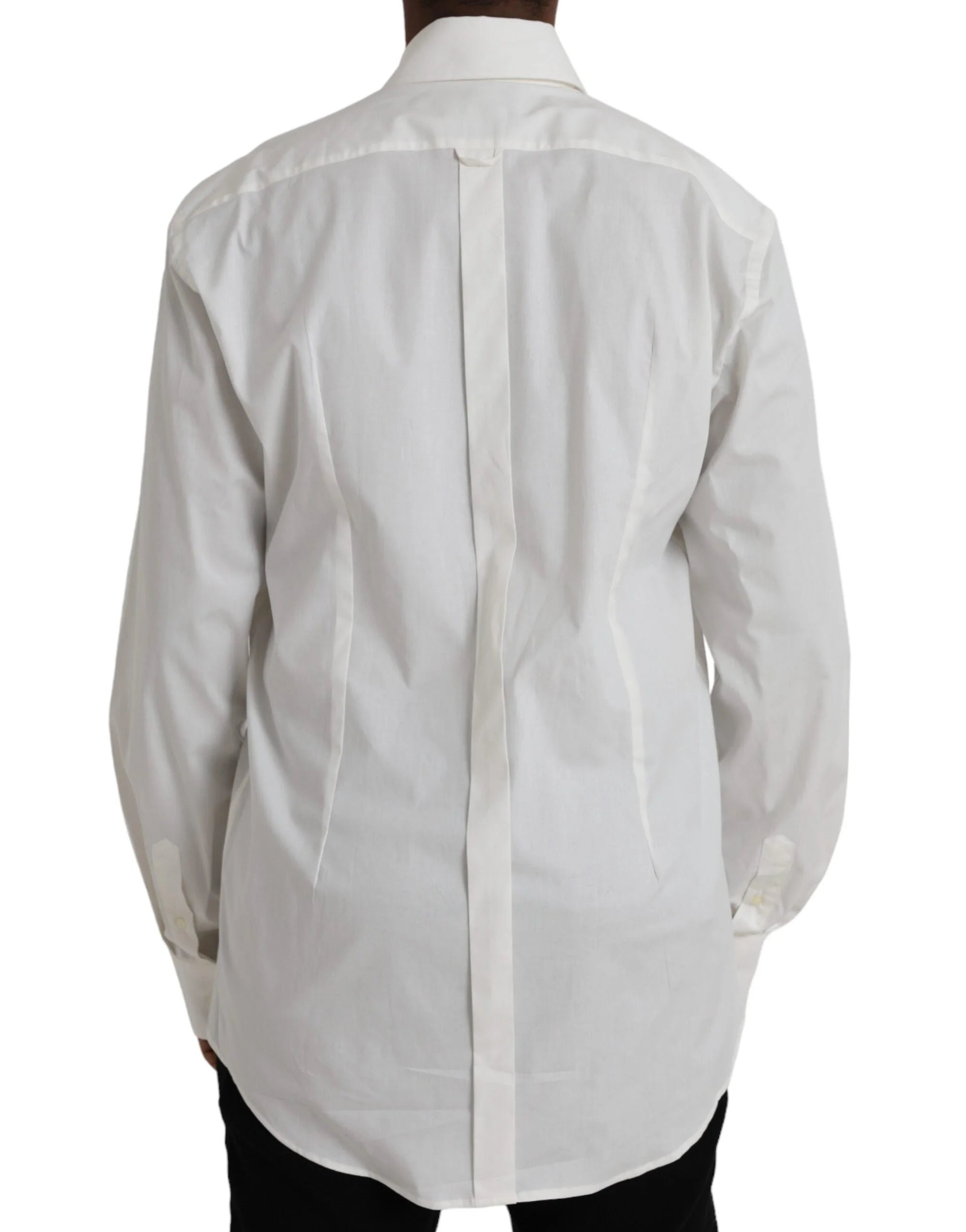 Dolce & Gabbana White Cotton Dress Slim Fit GOLD Shirt - IT44 | 3XL - Shirts