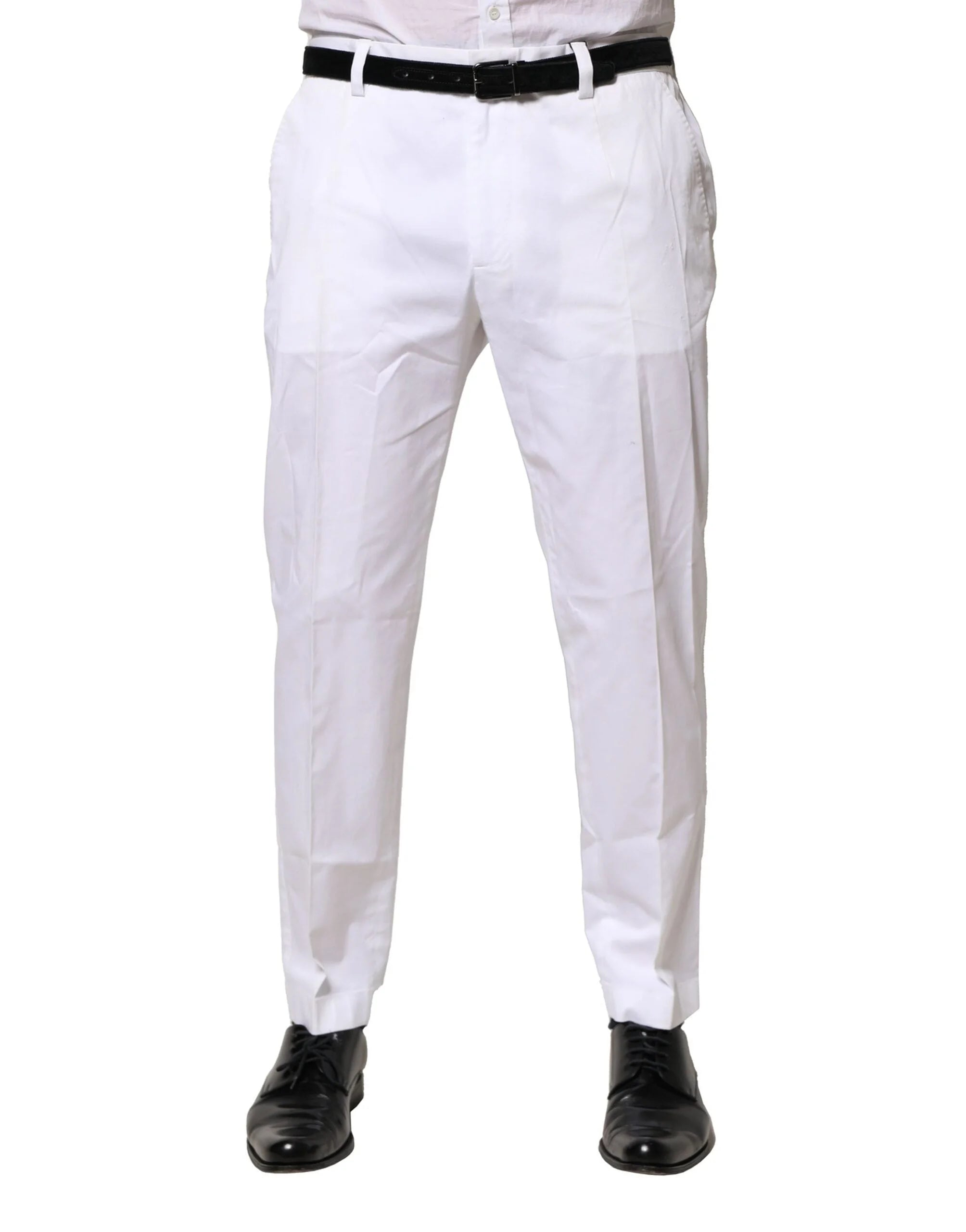 Dolce & Gabbana White Cotton Dress Slim Formal Pants - IT52 | XL - Trousers