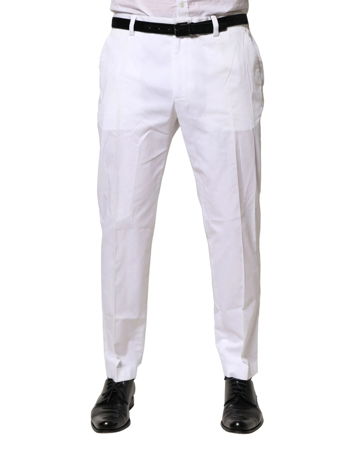 Dolce & Gabbana White Cotton Dress Slim Formal Pants - IT52 | XL - Trousers