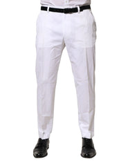 Dolce & Gabbana White Cotton Dress Slim Formal Pants - IT52 | XL - Trousers