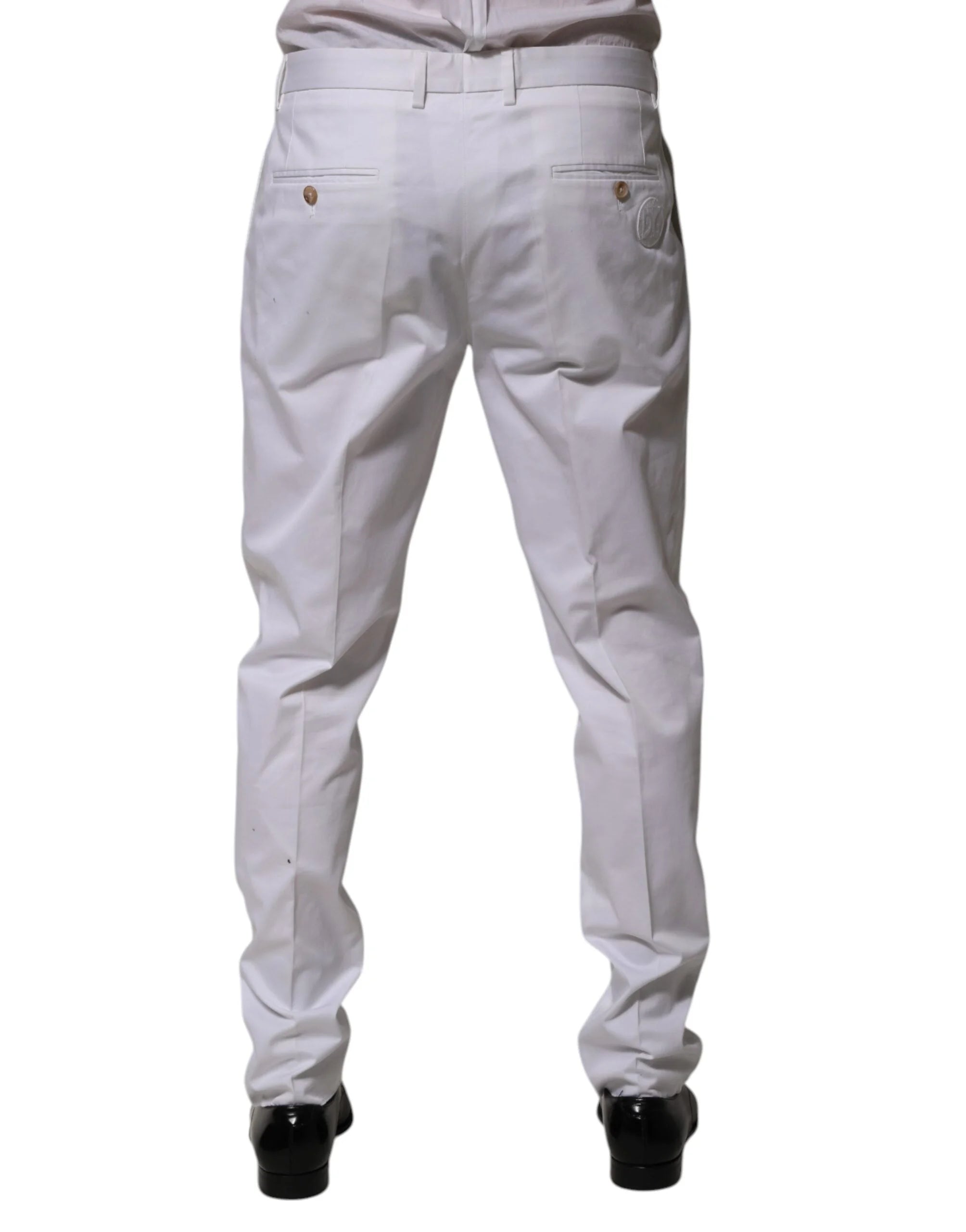 Dolce & Gabbana White Cotton Dress Slim Formal Trouser Pants - IT58 | XXL