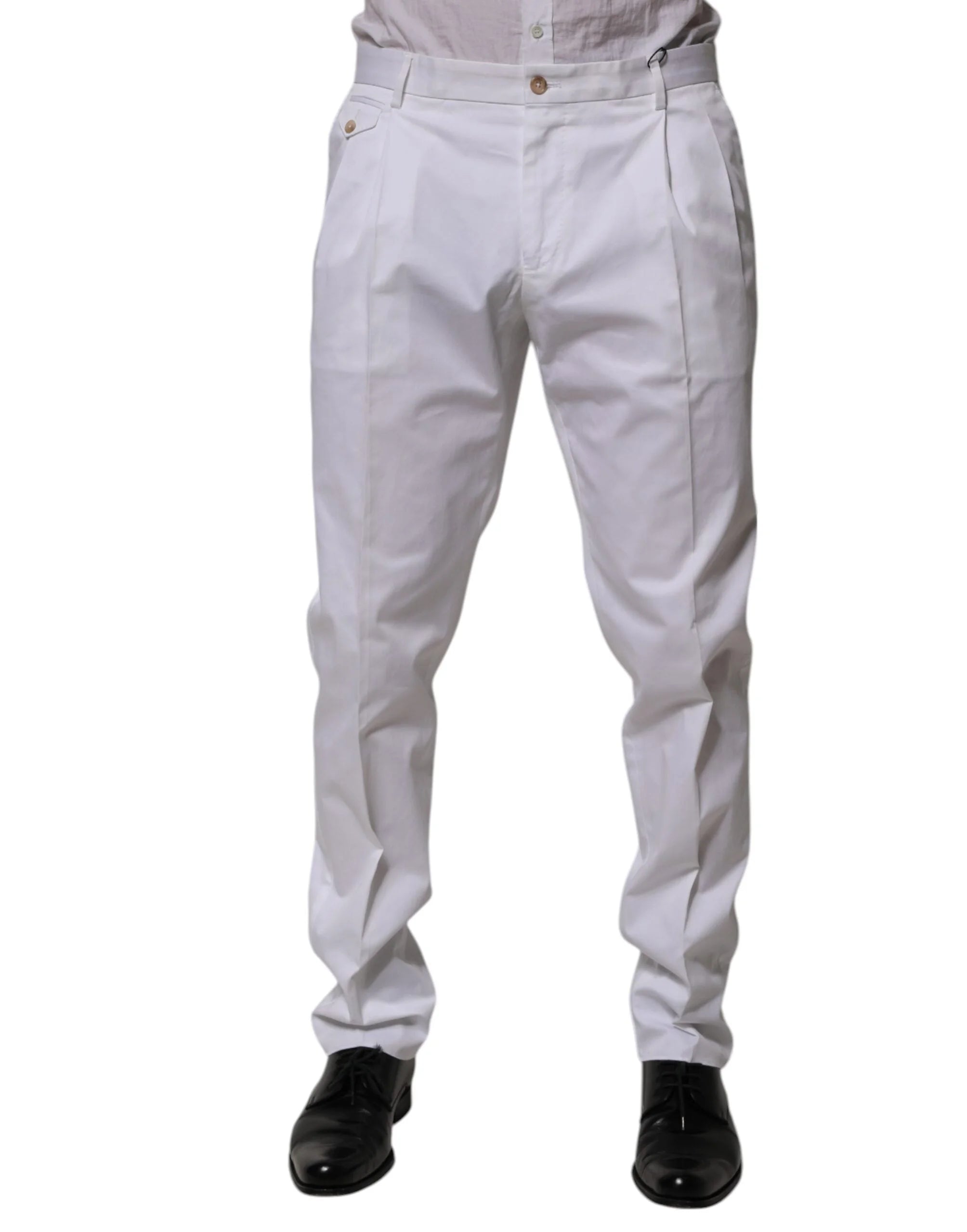 Dolce & Gabbana White Cotton Dress Slim Formal Trouser Pants - IT58 | XXL