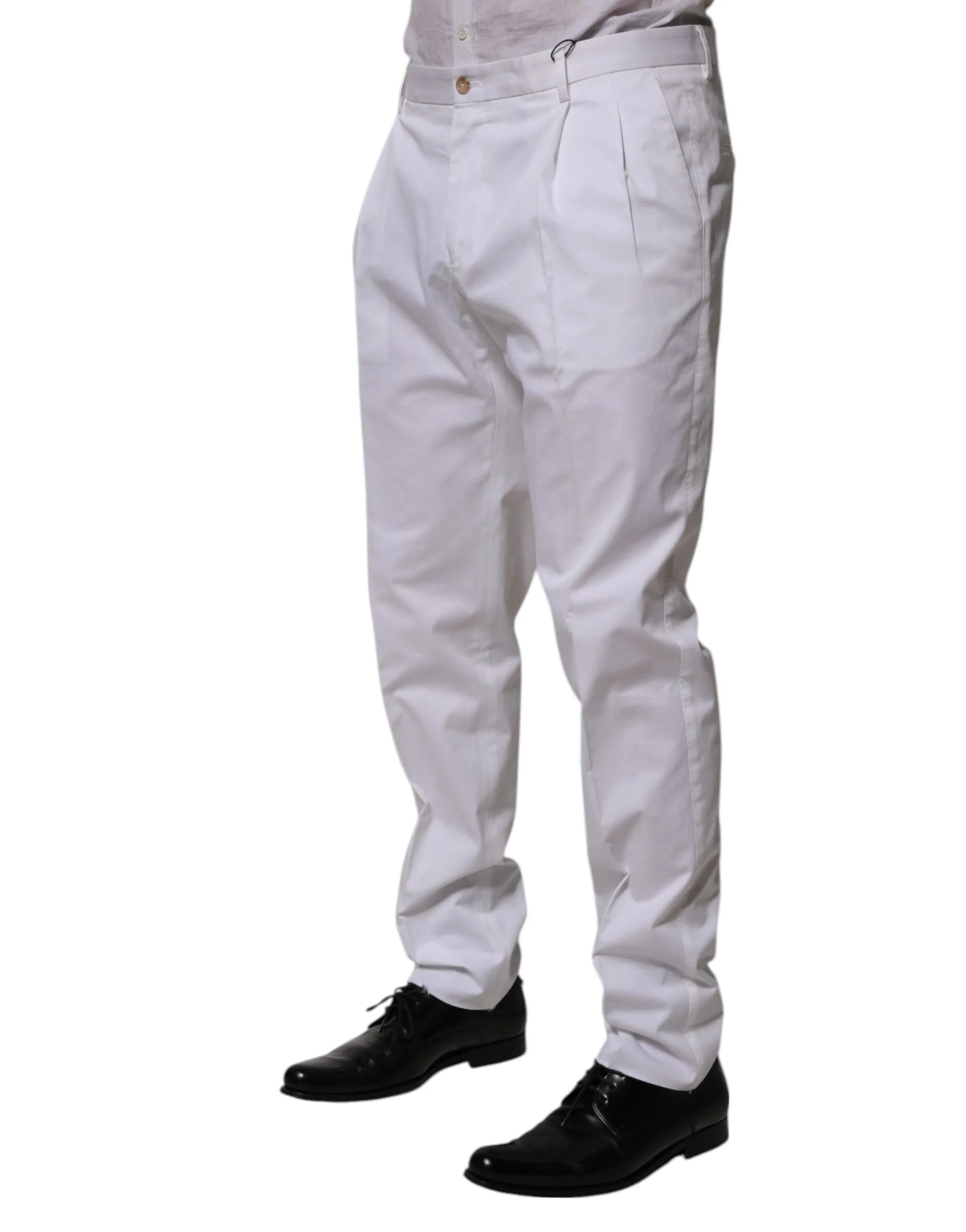 Dolce & Gabbana White Cotton Dress Slim Formal Trouser Pants - IT58 | XXL - Trousers