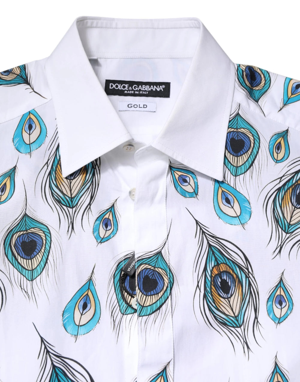 Dolce & Gabbana White Cotton Feather Print GOLD Dress Shirt - IT38 | XS - Shirts
