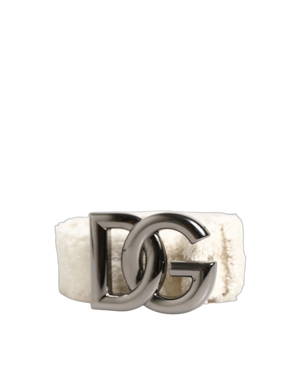Dolce & Gabbana White Cotton Fleece DG Logo Metal Buckle Belt - 90 cm / 36 Inches