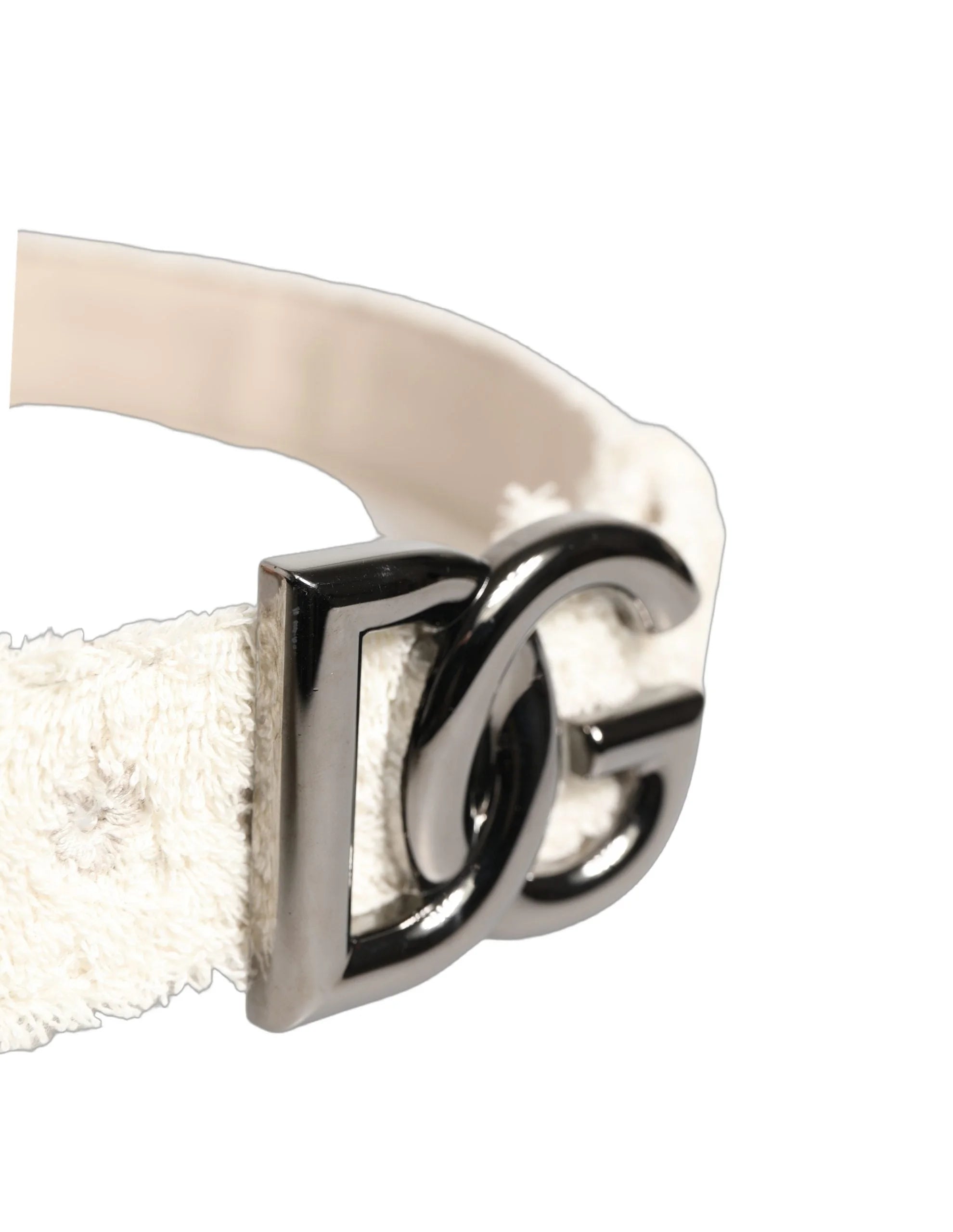 Dolce & Gabbana White Cotton Fleece DG Logo Metal Buckle Belt - 90 cm / 36 Inches
