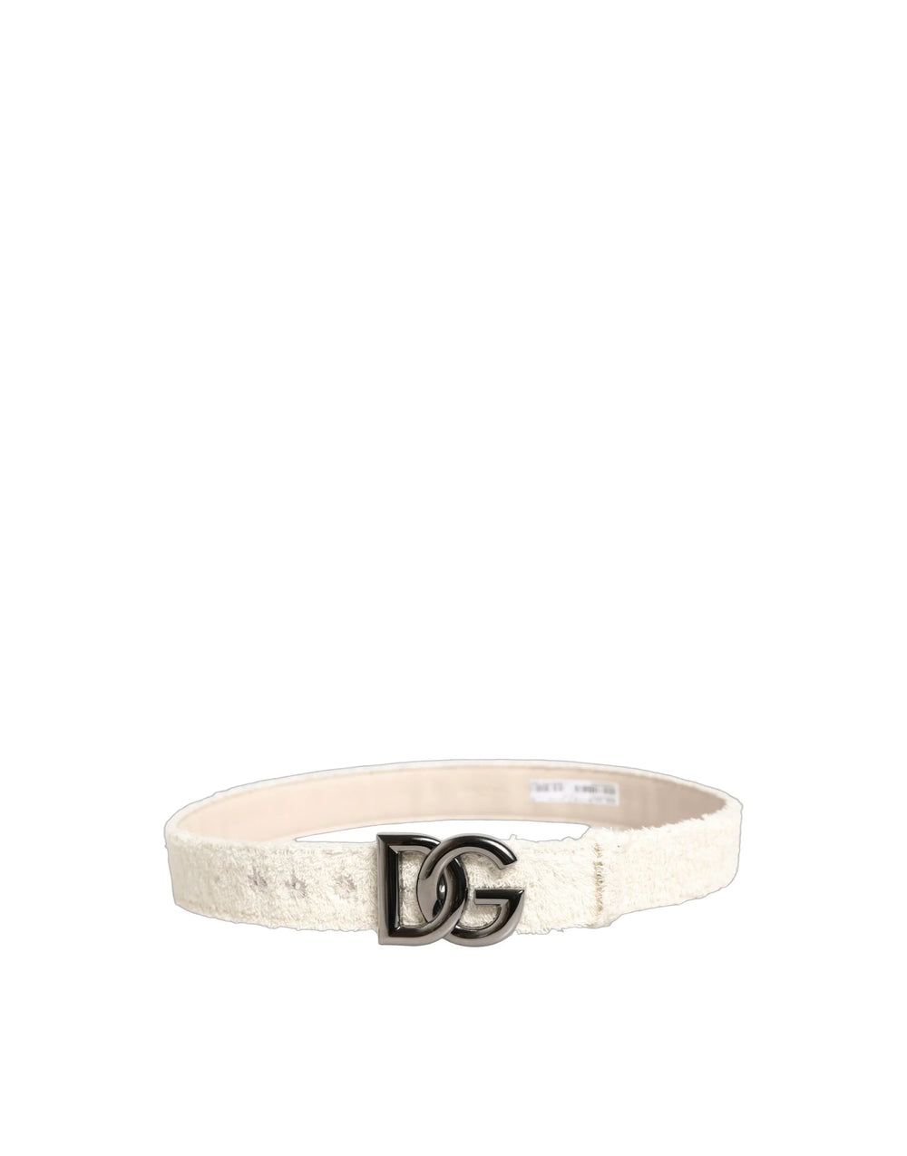 Dolce & Gabbana White Cotton Fleece DG Logo Metal Buckle Belt - 90 cm / 36 Inches