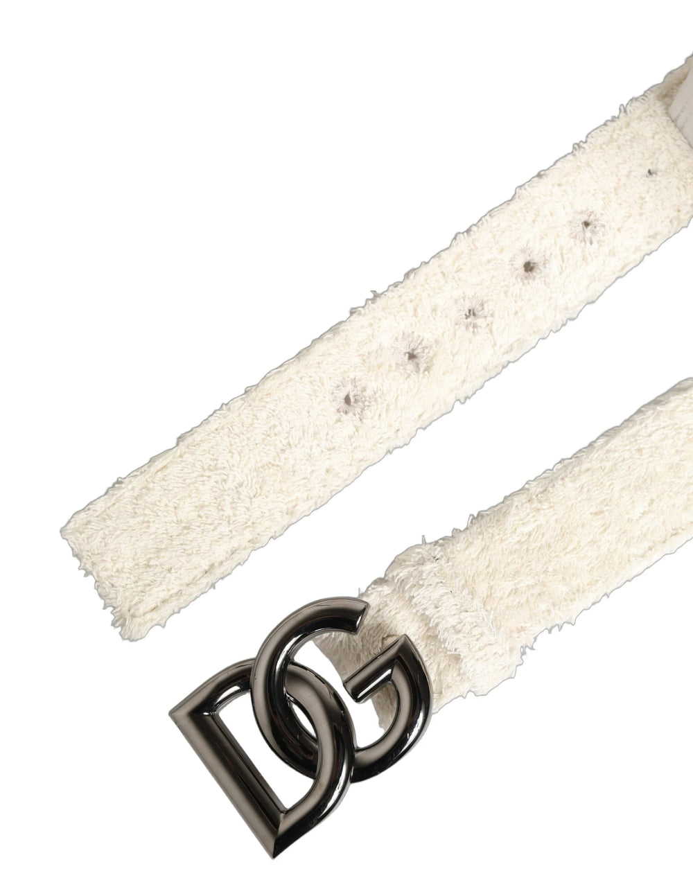 Dolce & Gabbana White Cotton Fleece DG Logo Metal Buckle Belt - 90 cm / 36 Inches