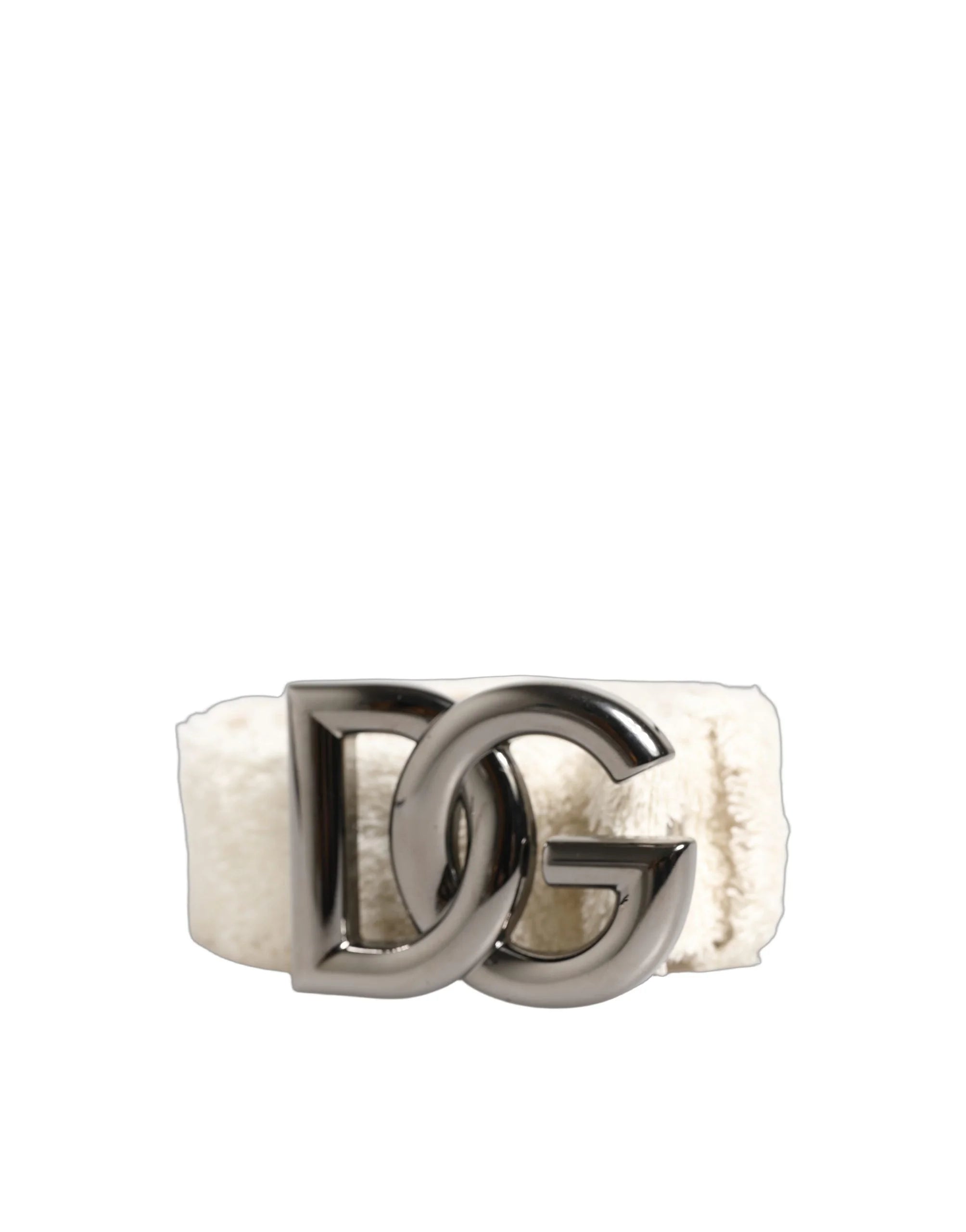Dolce & Gabbana White Cotton Fleece DG Logo Metal Buckle Belt - 90 cm / 36 Inches