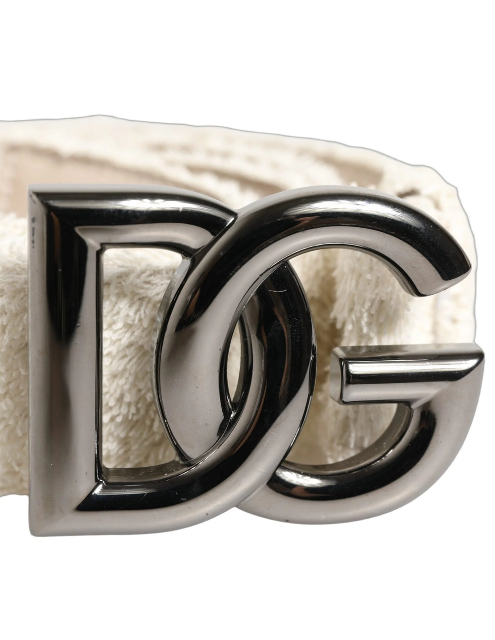 Dolce & Gabbana White Cotton Fleece DG Logo Metal Buckle Belt - 90 cm / 36 Inches