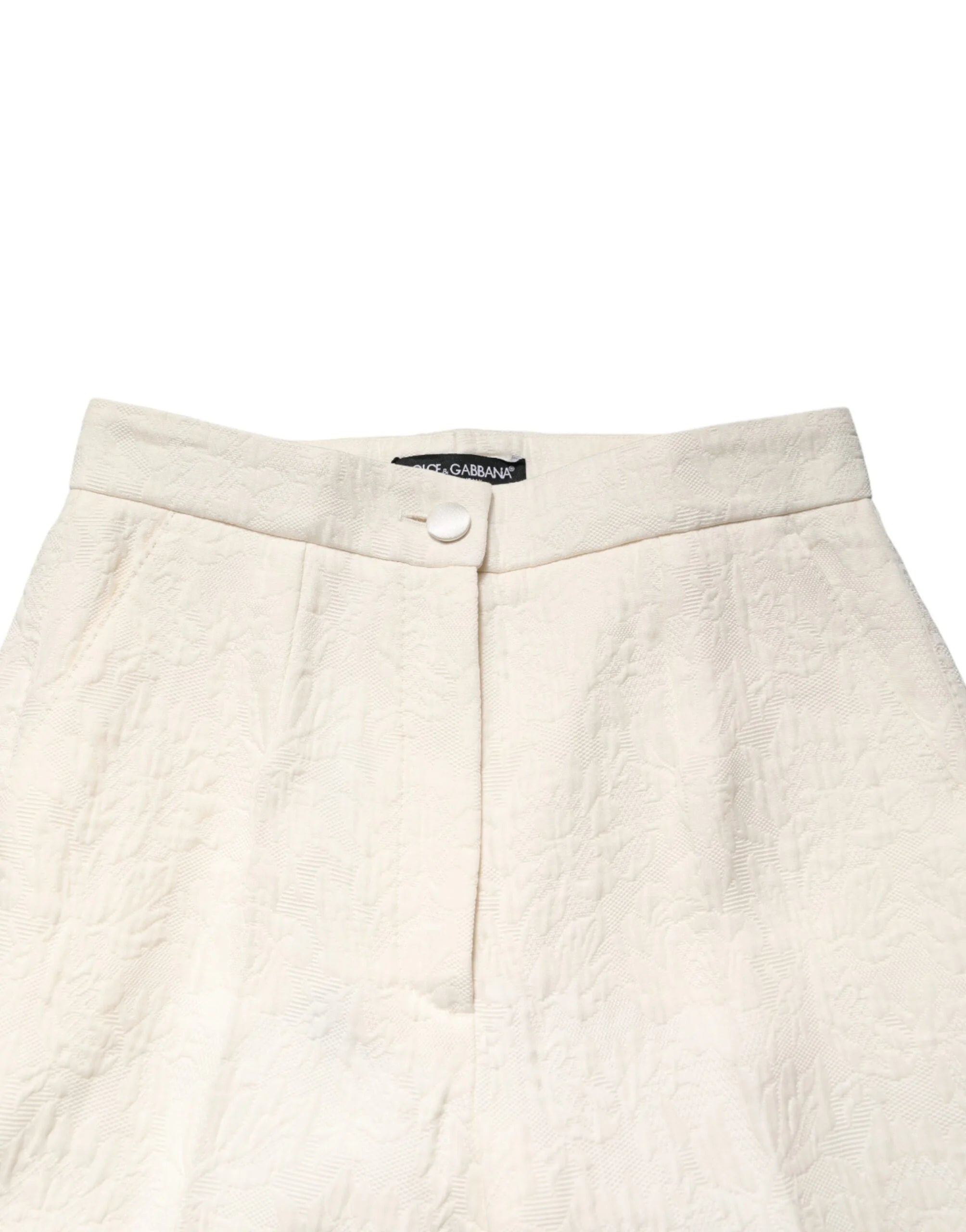 Dolce & Gabbana White Cotton Floral Brocade Dress Pants - IT38 | XS