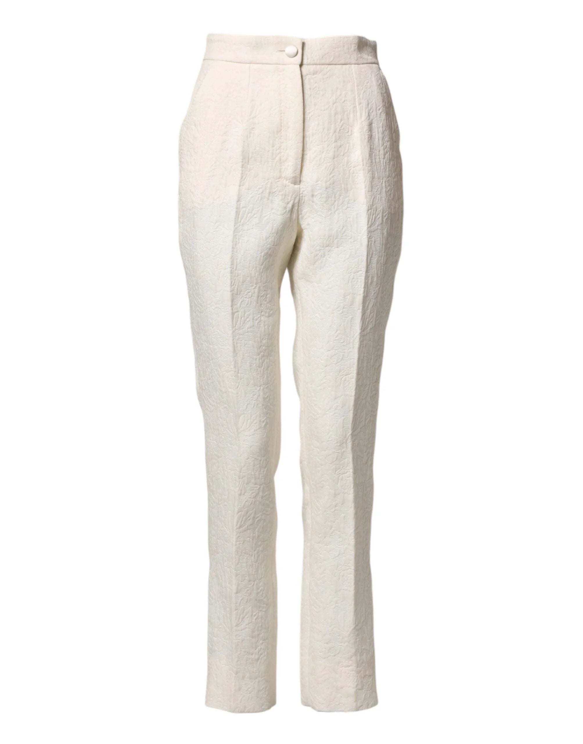 Dolce & Gabbana White Cotton Floral Brocade Dress Pants - IT38 | XS