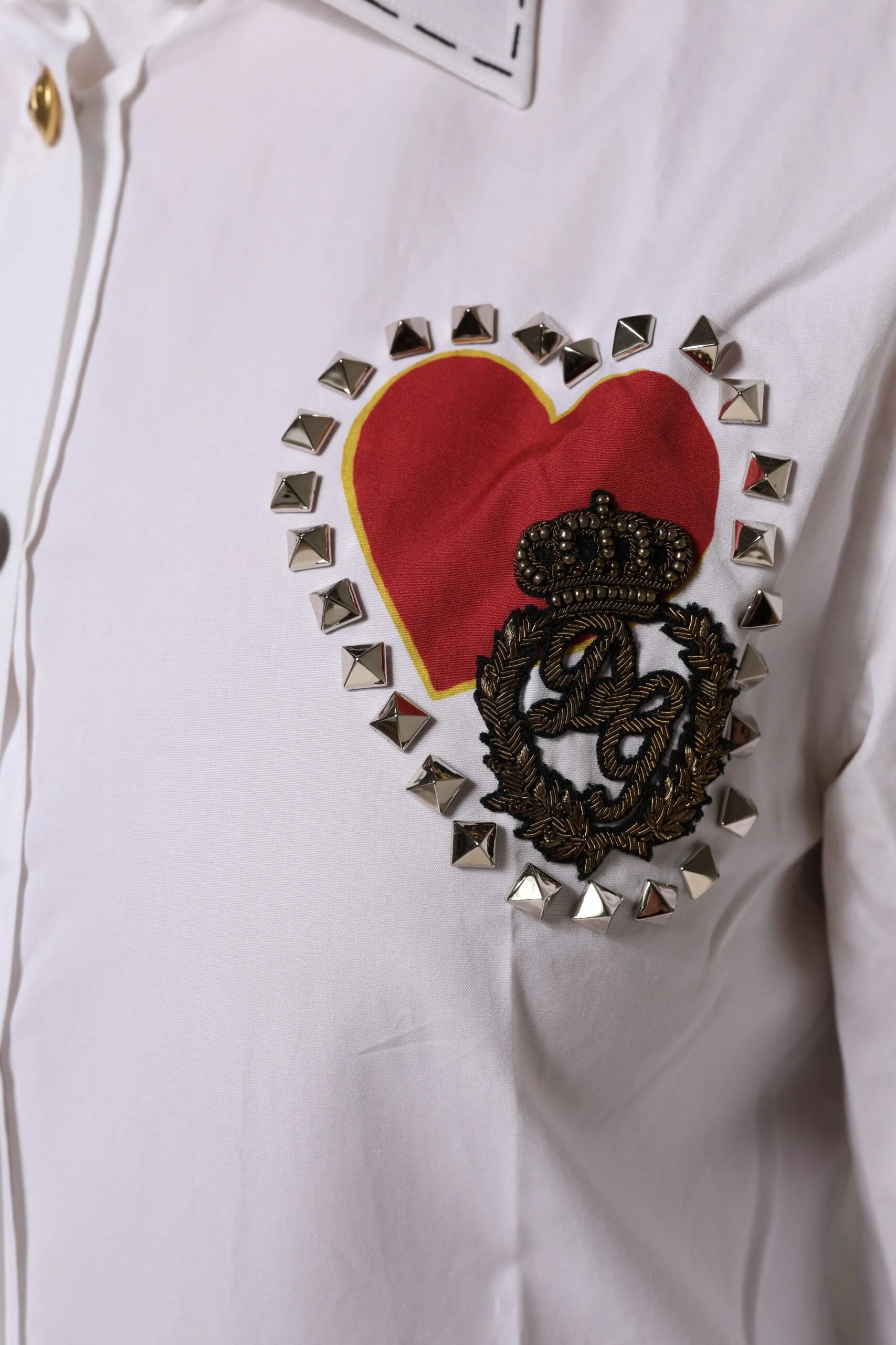 Dolce & Gabbana White Cotton Floral Embellished Shirt Top - IT40|S - Shirts