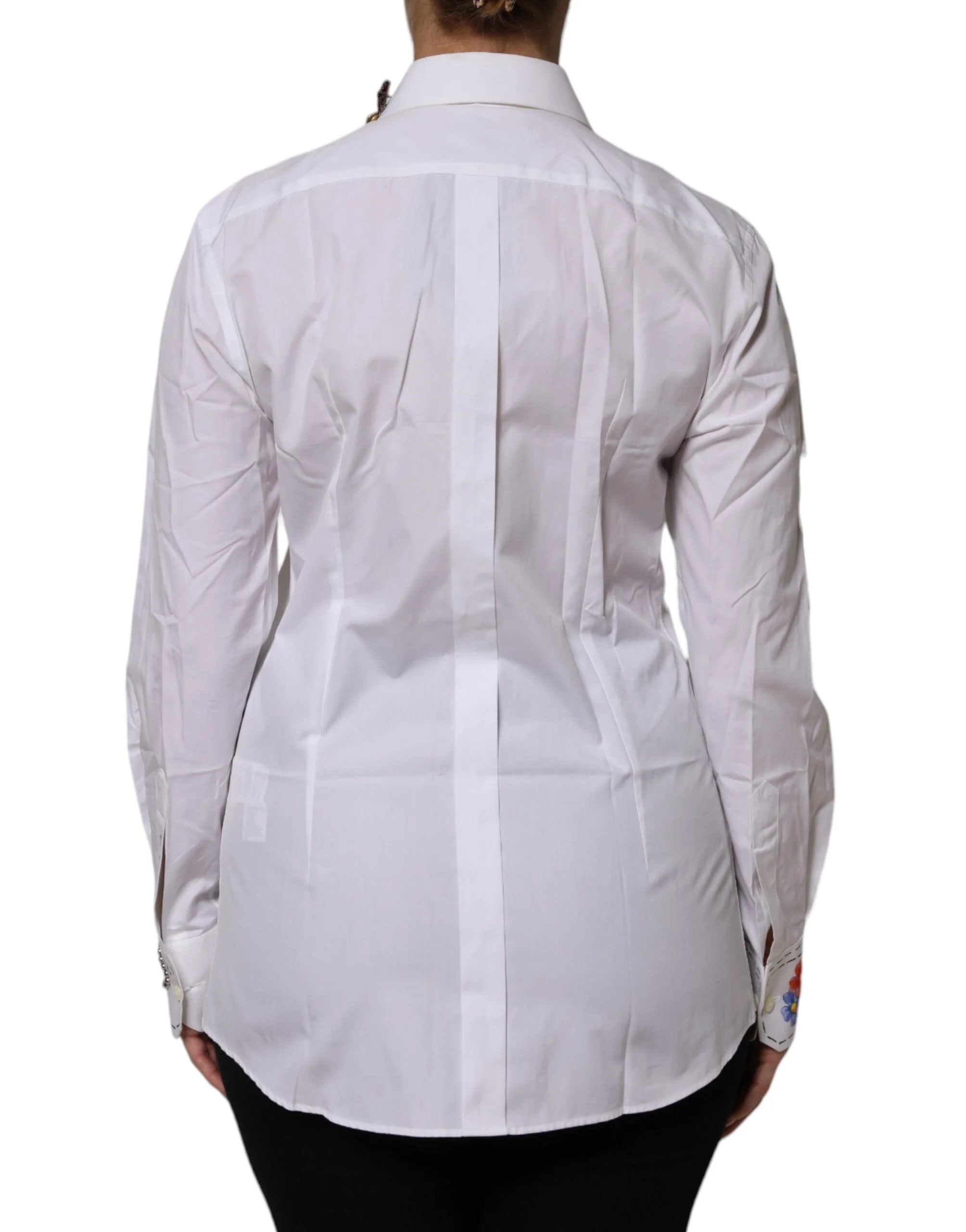 Dolce & Gabbana White Cotton Floral Embellished Shirt Top - IT40|S - Shirts