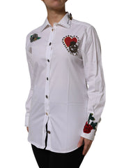Dolce & Gabbana White Cotton Floral Embellished Shirt Top - IT40|S - Shirts