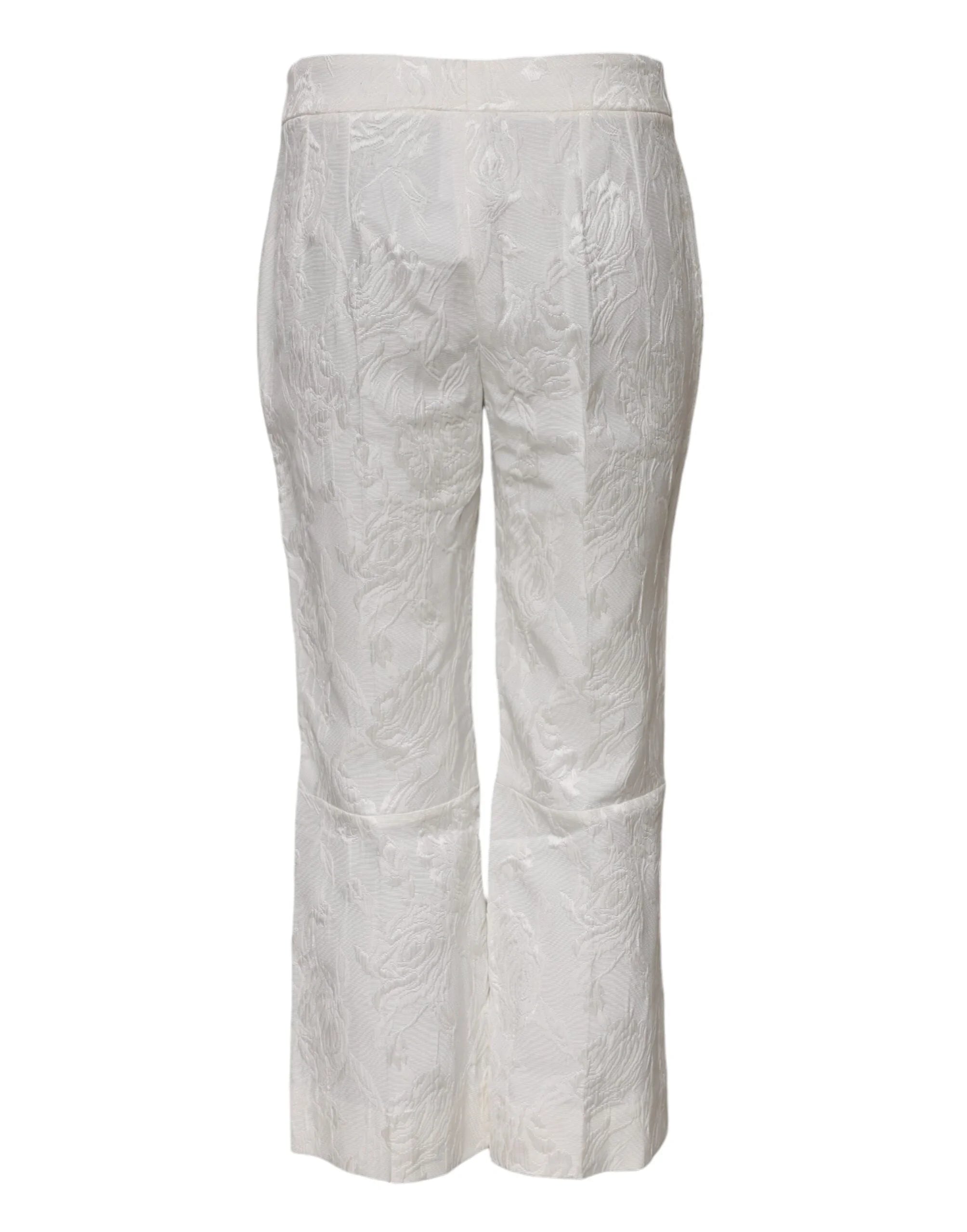 Dolce & Gabbana White Cotton Floral Jacquard Pants - IT38 | XS - Trousers
