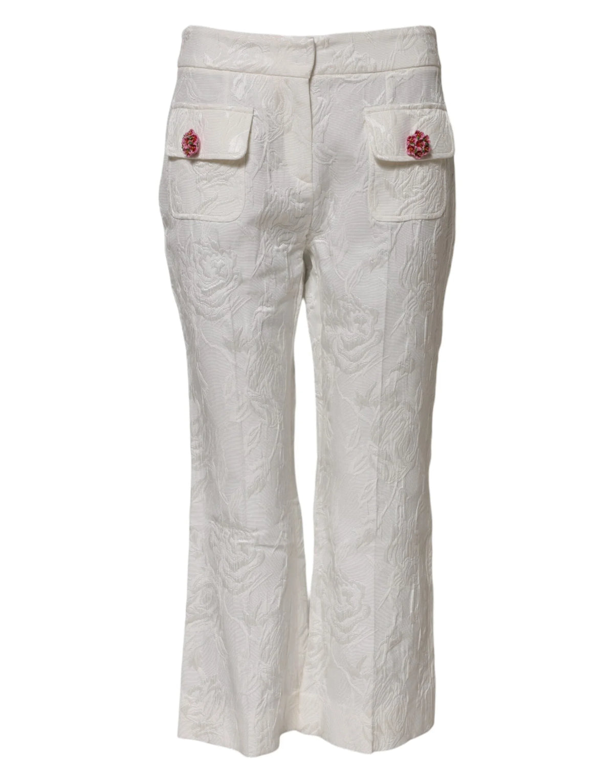 Dolce & Gabbana White Cotton Floral Jacquard Pants - IT38 | XS - Trousers