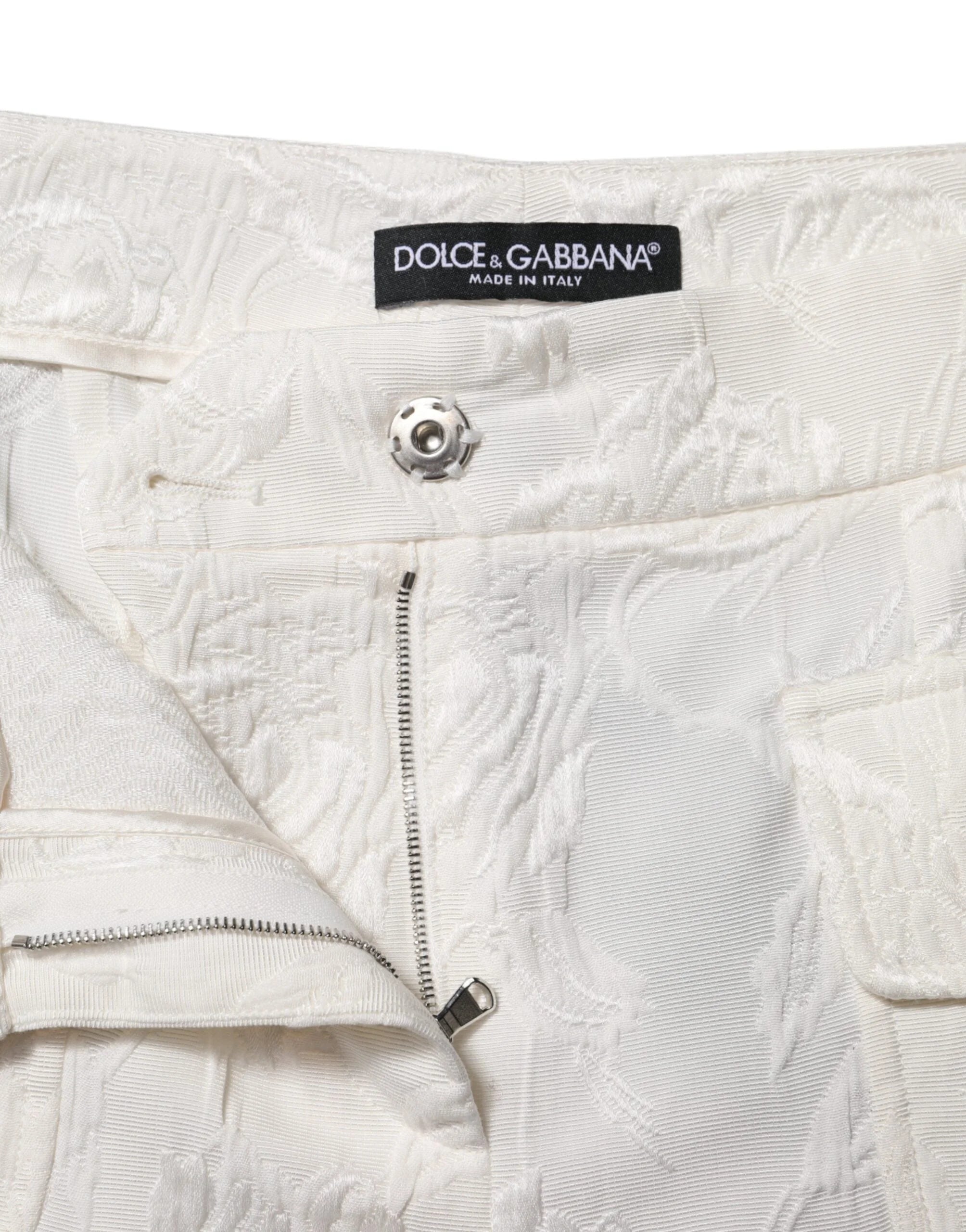 Dolce & Gabbana White Cotton Floral Jacquard Pants - IT38 | XS - Trousers