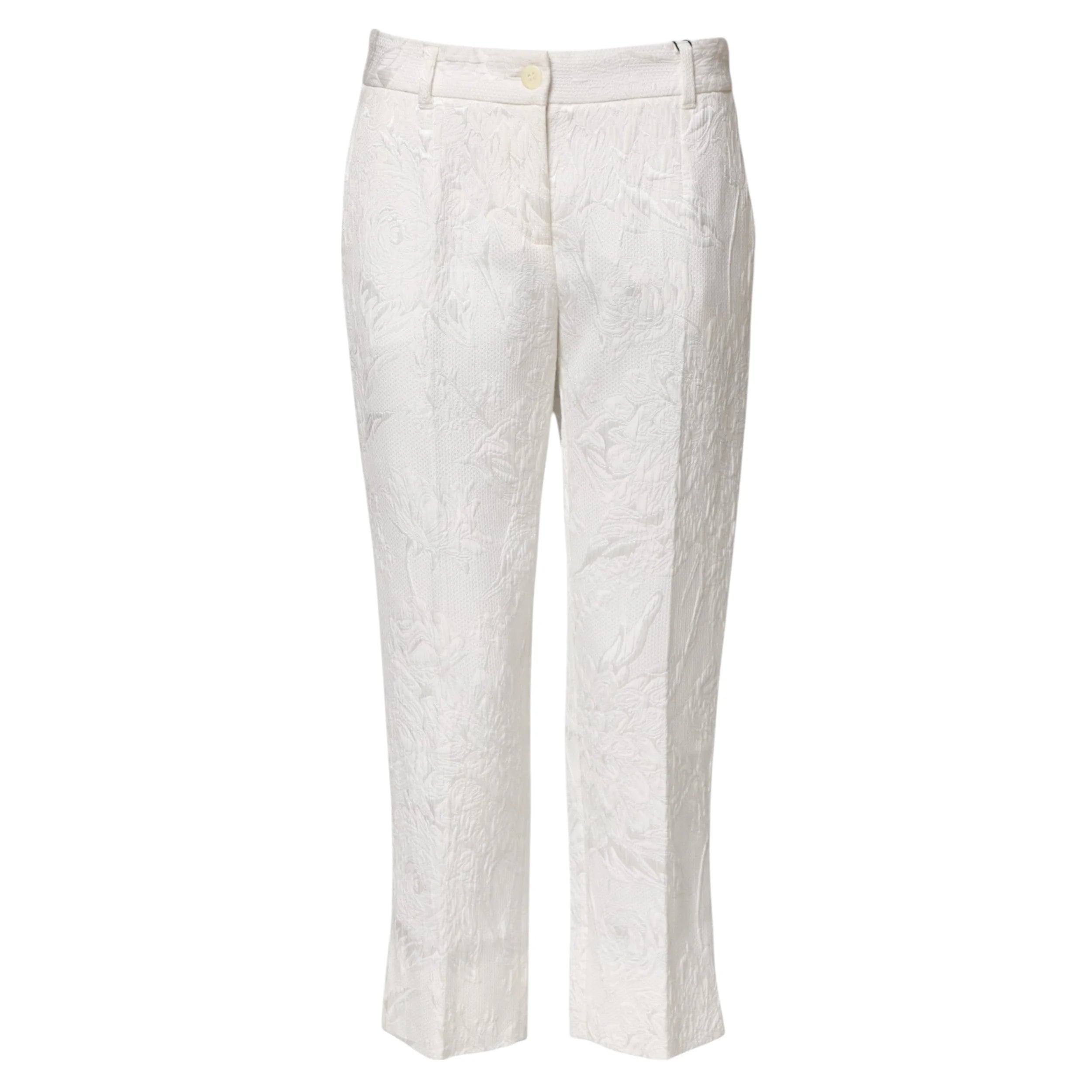 Dolce & Gabbana White Cotton Floral Jacquard Pants - IT40|S