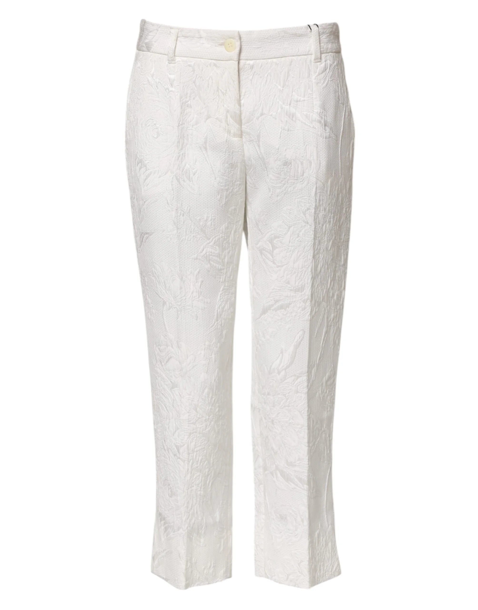 Dolce & Gabbana White Cotton Floral Jacquard Pants - IT40|S - Trousers
