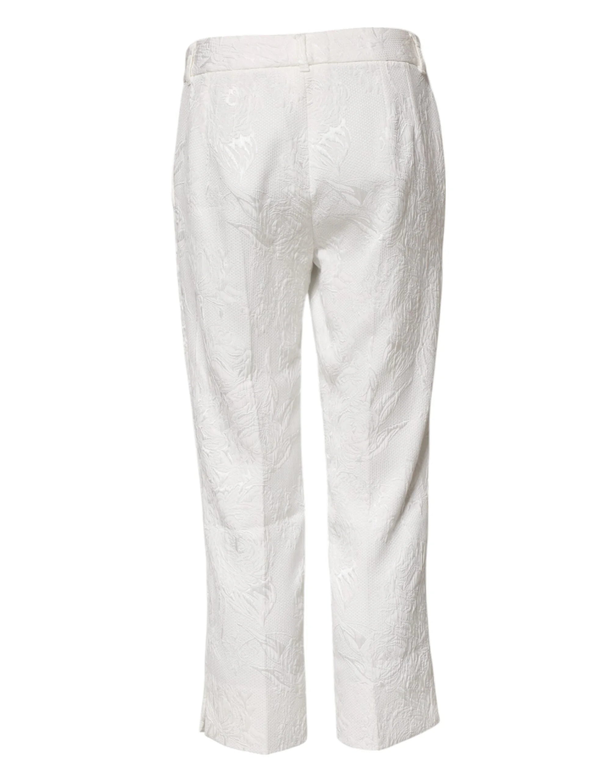 Dolce & Gabbana White Cotton Floral Jacquard Pants - IT40|S - Trousers