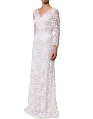 Dolce & Gabbana White Cotton Floral Lace Long Gown Dress - IT42|M