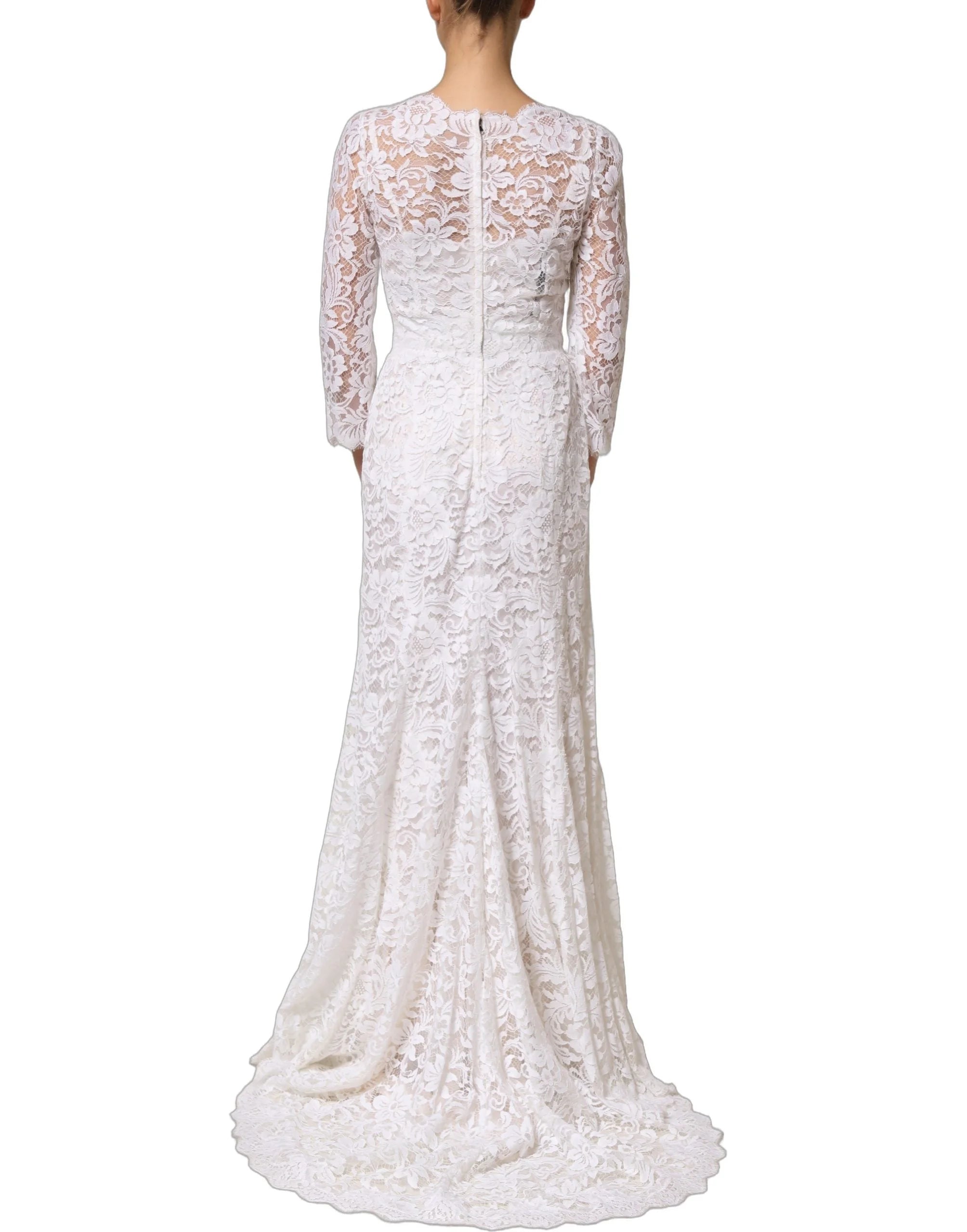 Dolce & Gabbana White Cotton Floral Lace Long Gown Dress - IT42|M