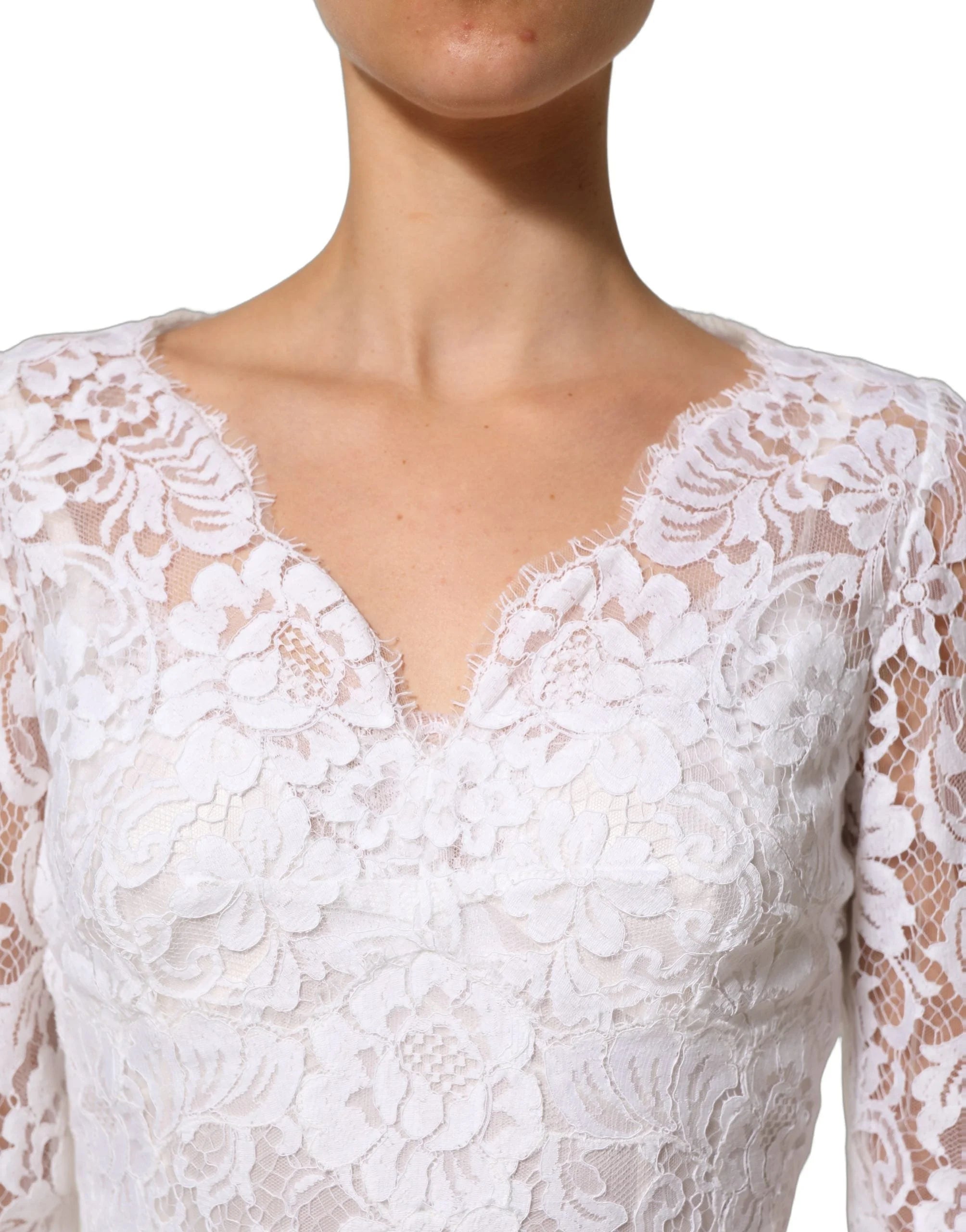 Dolce & Gabbana White Cotton Floral Lace Long Gown Dress - IT42|M