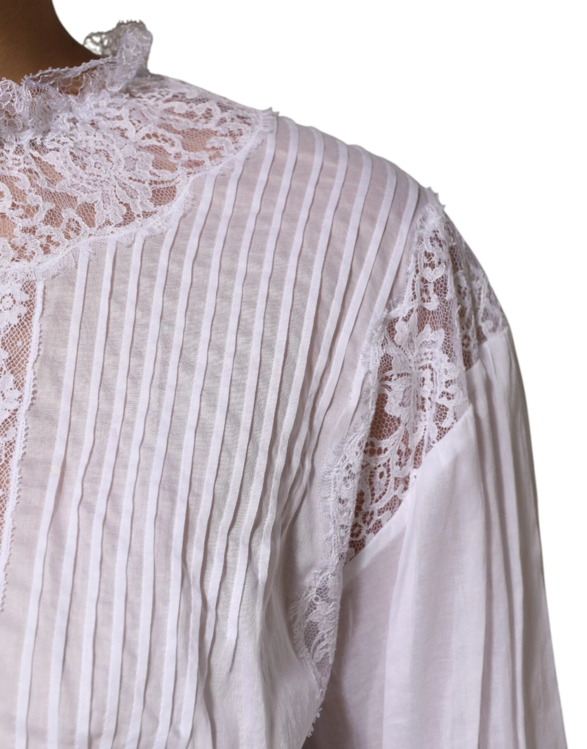 Dolce & Gabbana White Cotton Floral Lace Long Sleeves Top - IT44 | L - Blouses